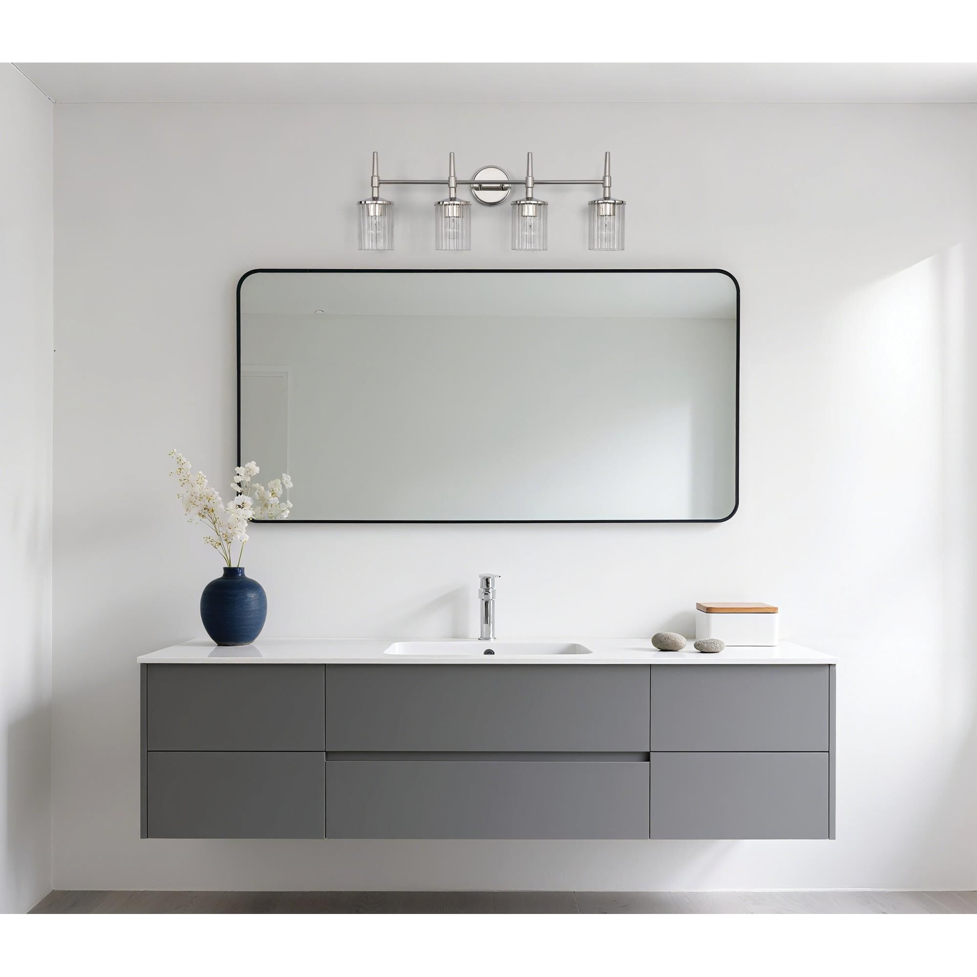 Shown in Polished Nickel finish and Clear Ribbed glass