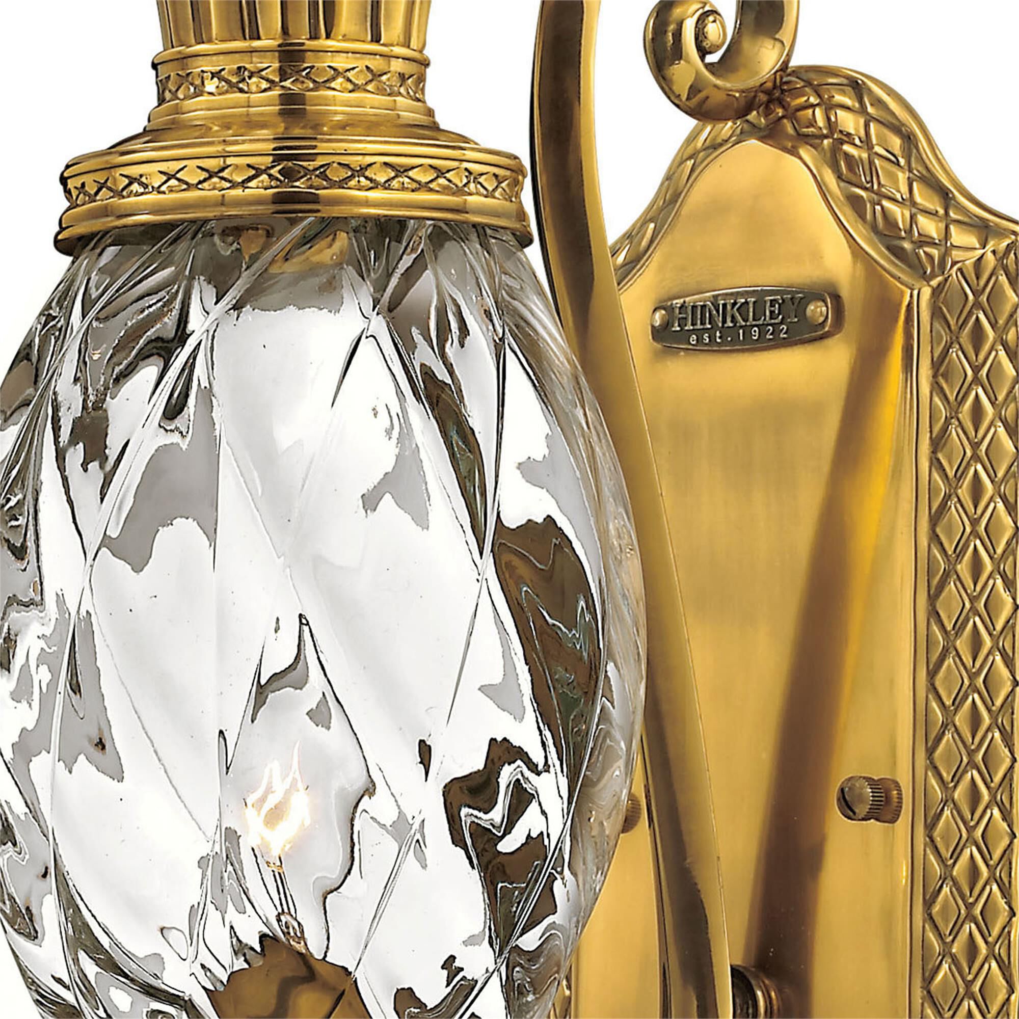Shown in Burnished Brass finish and Clear Optic glass