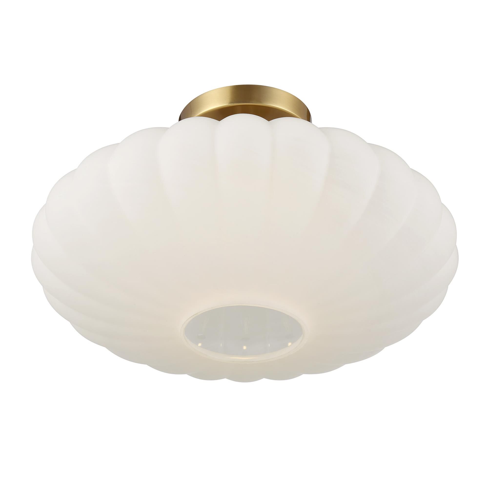 Shown in Natural Brass finish and White Strie glass