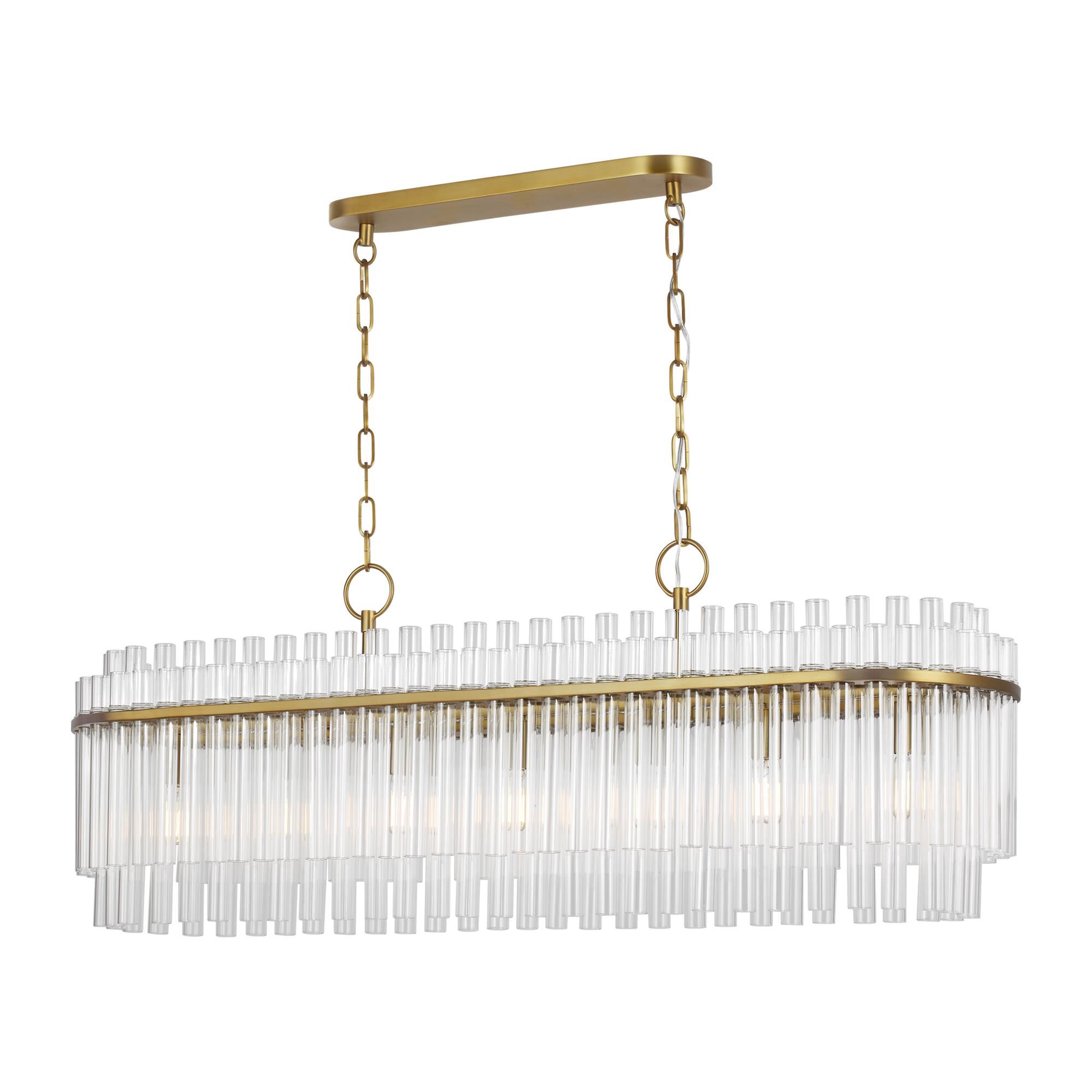 Shown in Burnished Brass finish and Clear Tubes glass