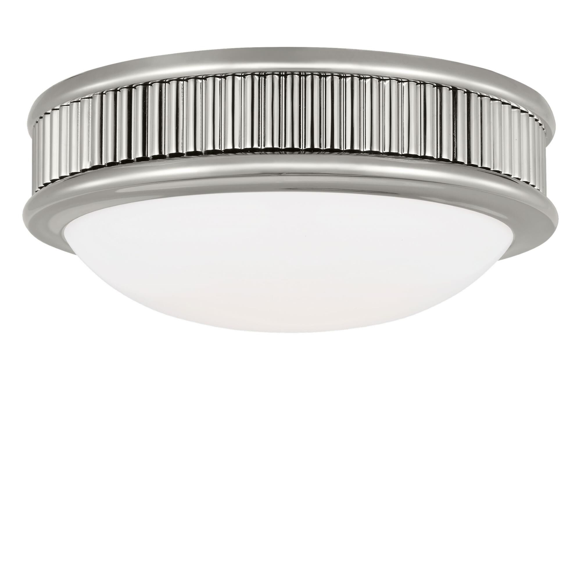 Shown in Polished Nickel finish and Milk glass