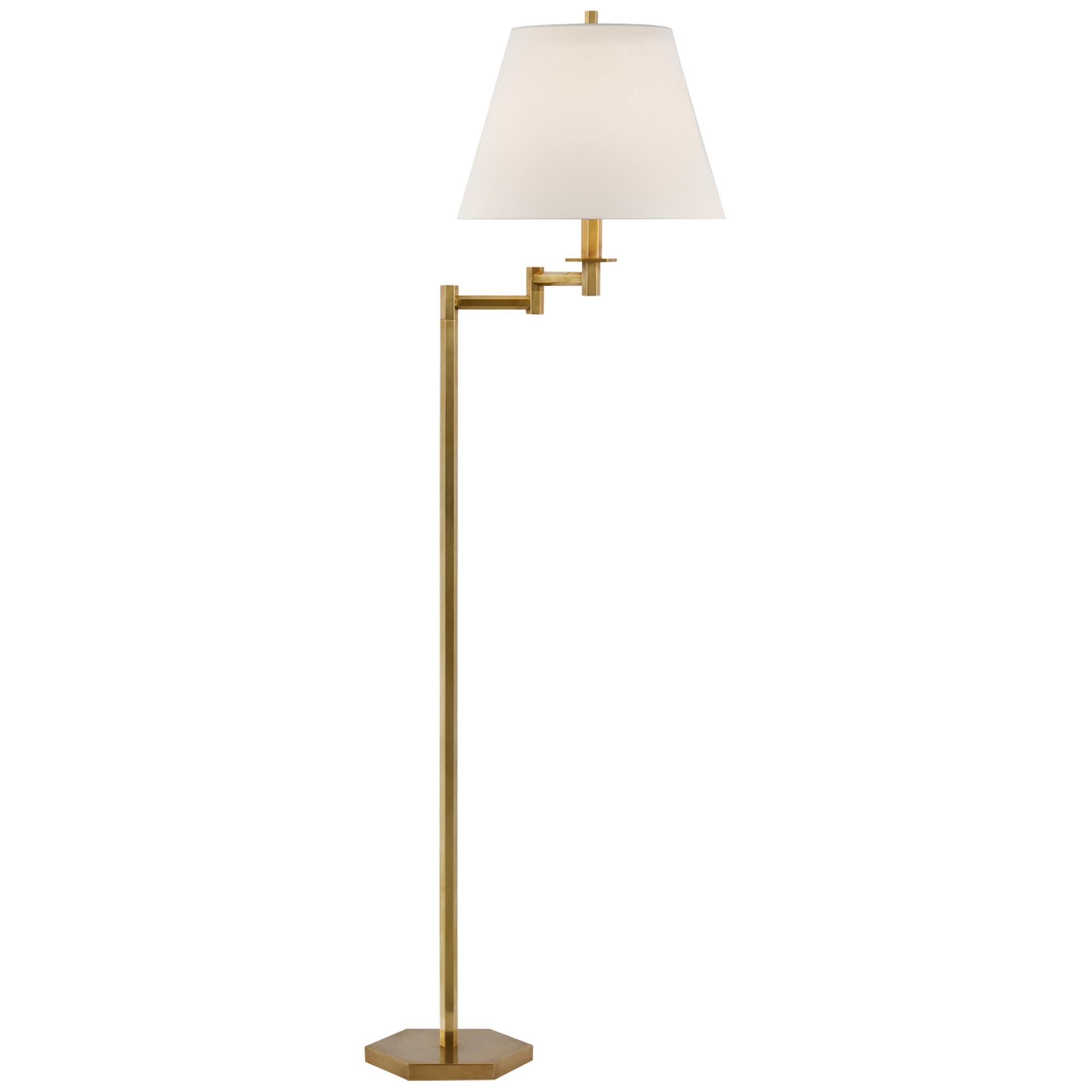 Shown in Hand-Rubbed Antique Brass finish and Linen shade