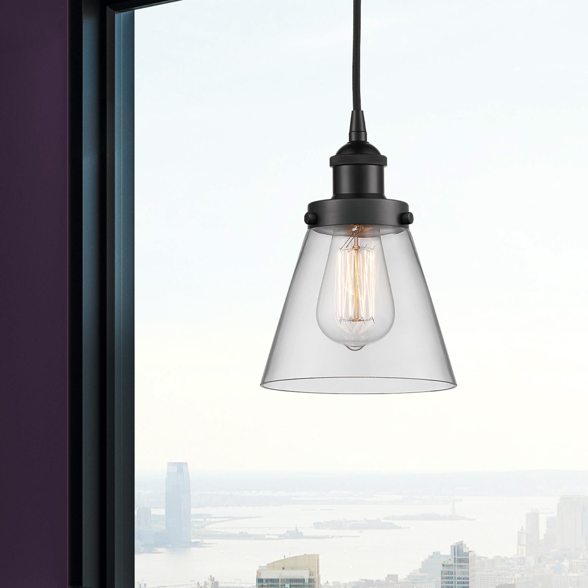 Shown in Matte Black finish and Clear Small Cone glass