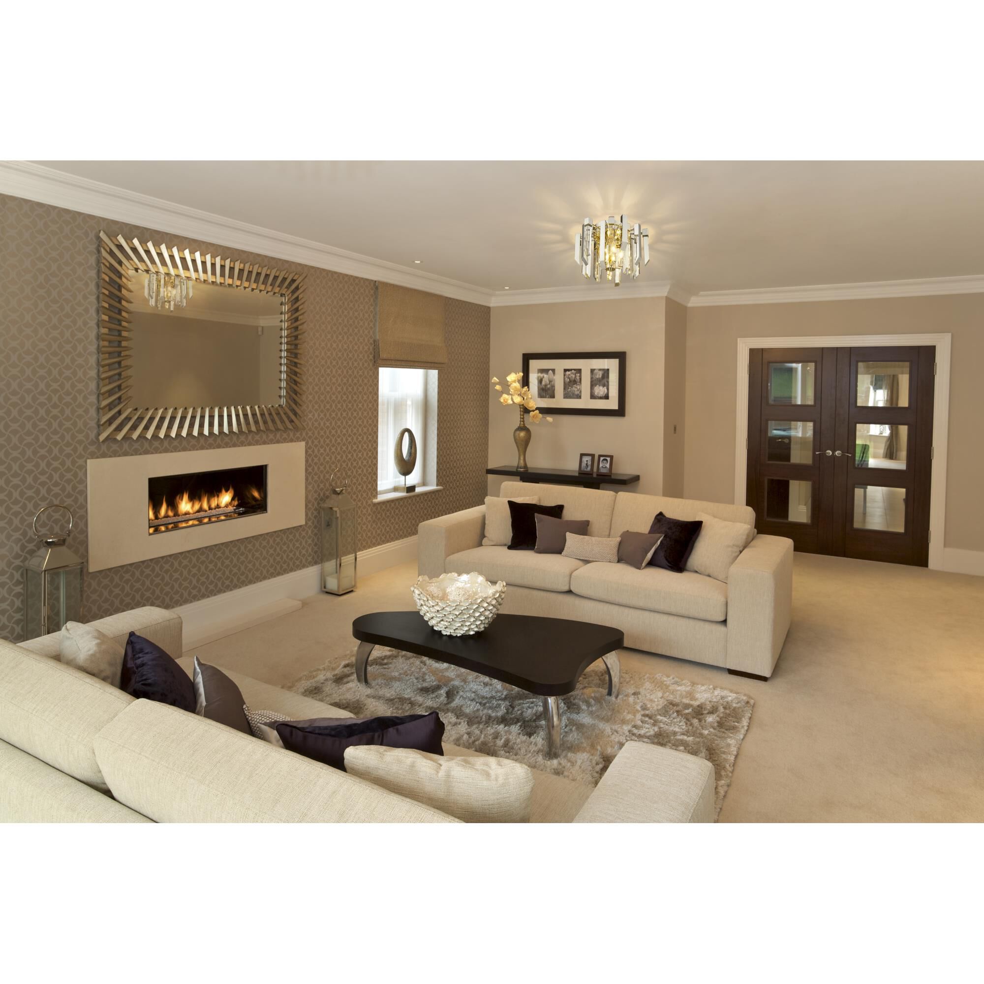 Shown in Polished Nickel finish and Crystal glass and Crystal shade