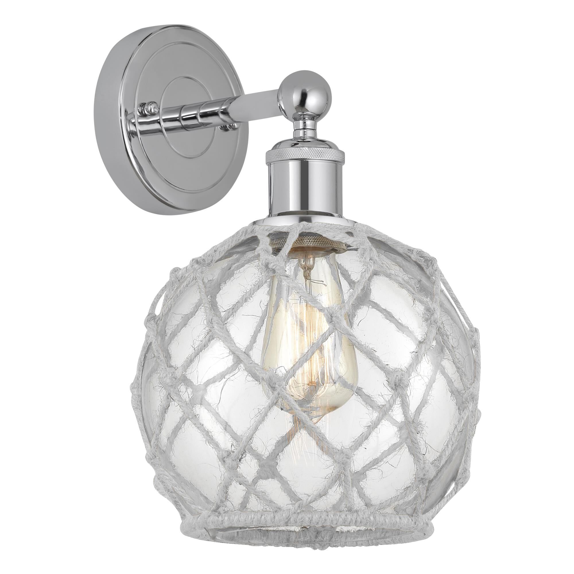 Shown in Polished Chrome finish and Clear with White Rope glass