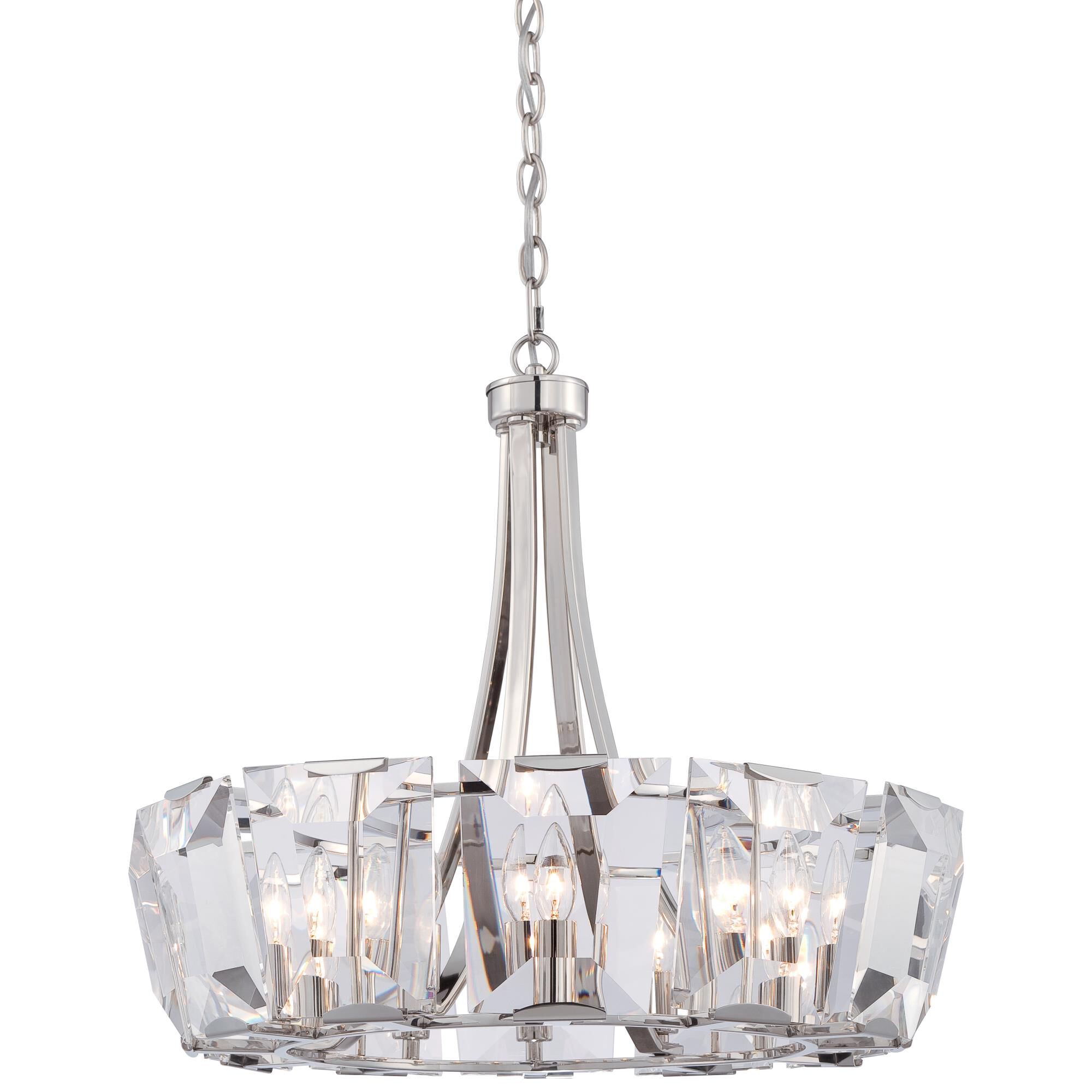 Shown in Polished Nickel finish and Clear glass and Crystal shade
