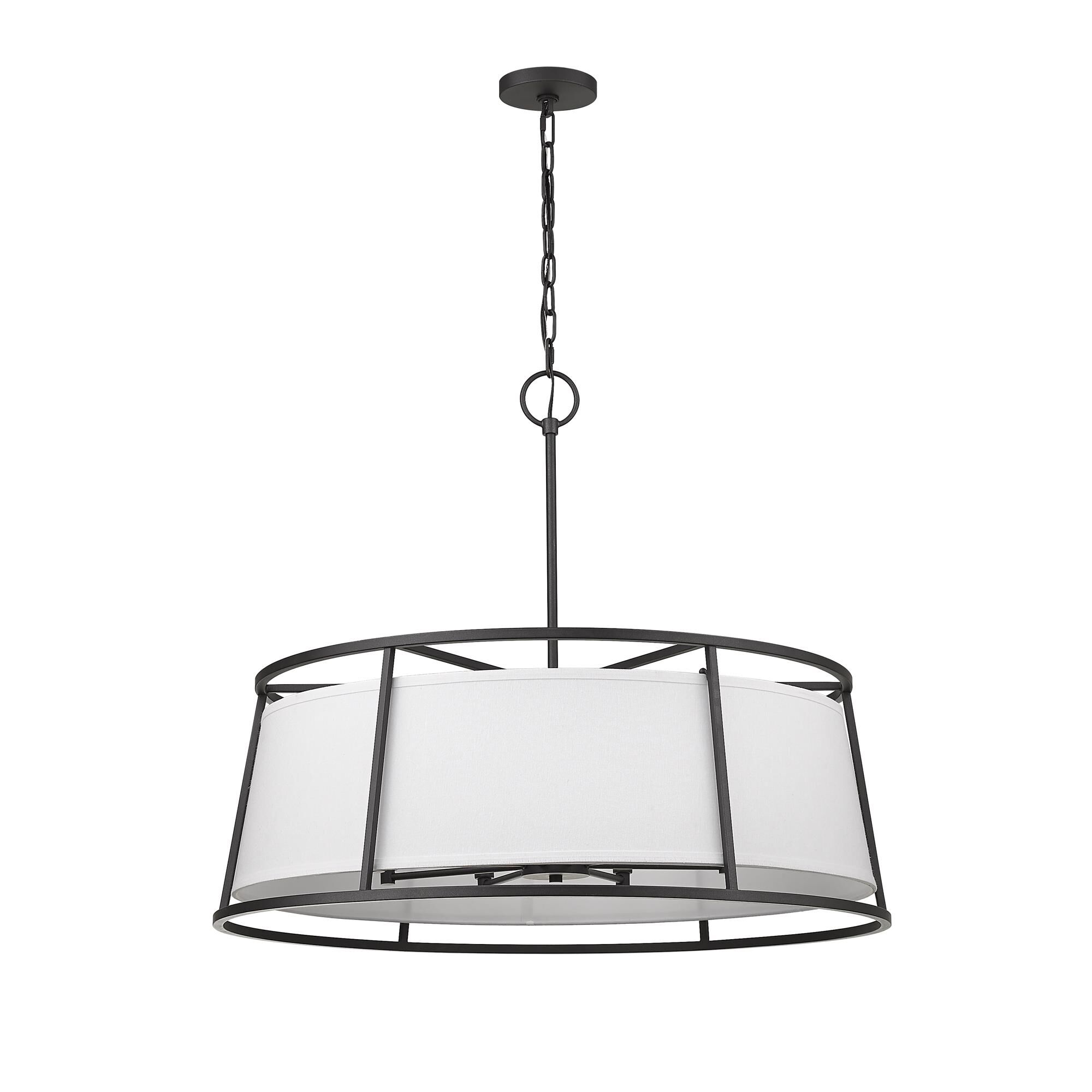 Shown in Iron Ore finish and Fabric glass and Fabric shade