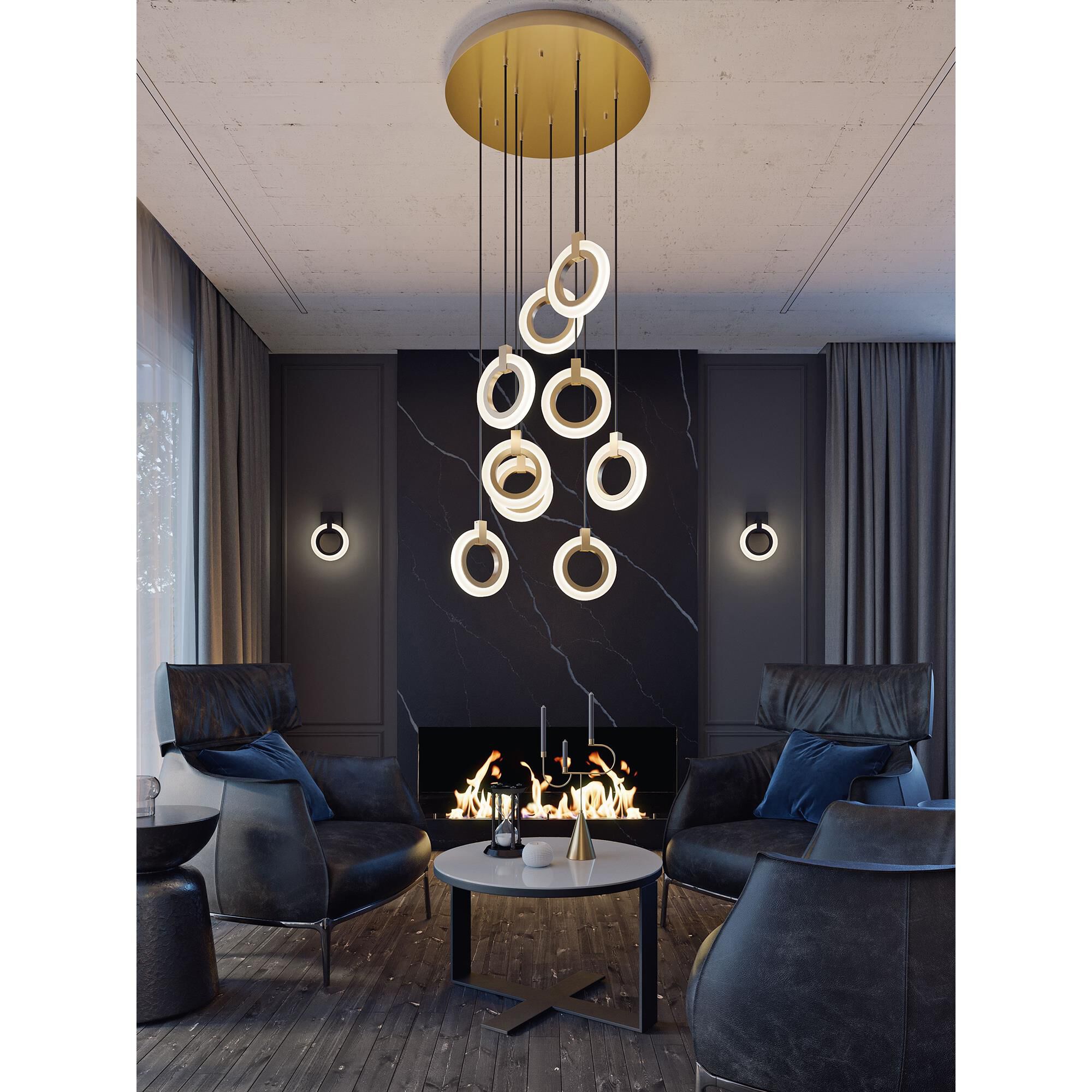 Shown in Light Antique Brass finish and Frosted glass