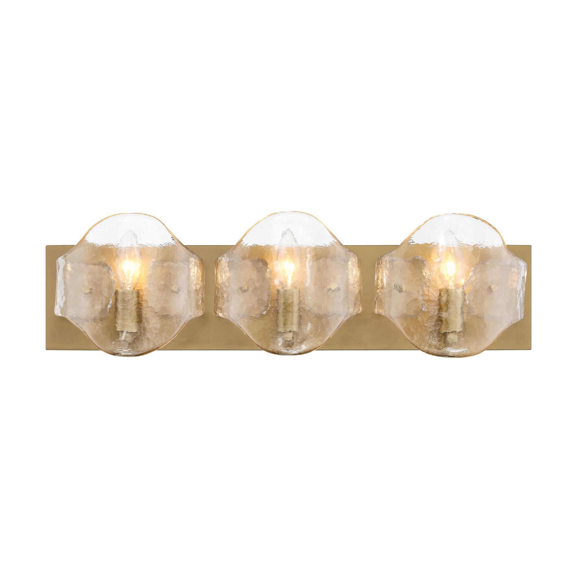 Shown in Legacy Brass finish and Clear glass and Textured Handmade Glass shade