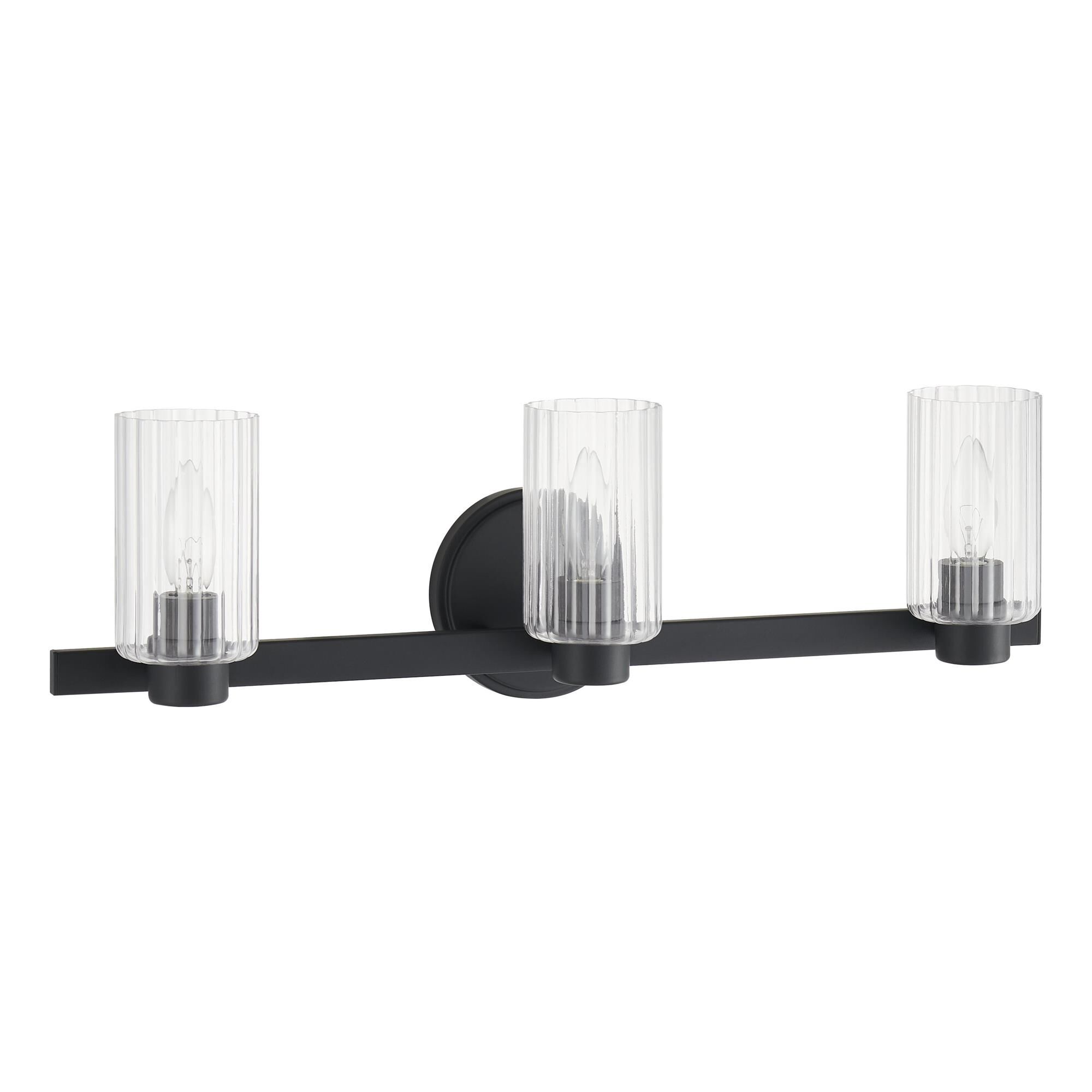 Shown in Matte Black finish and Clear Ribbed glass