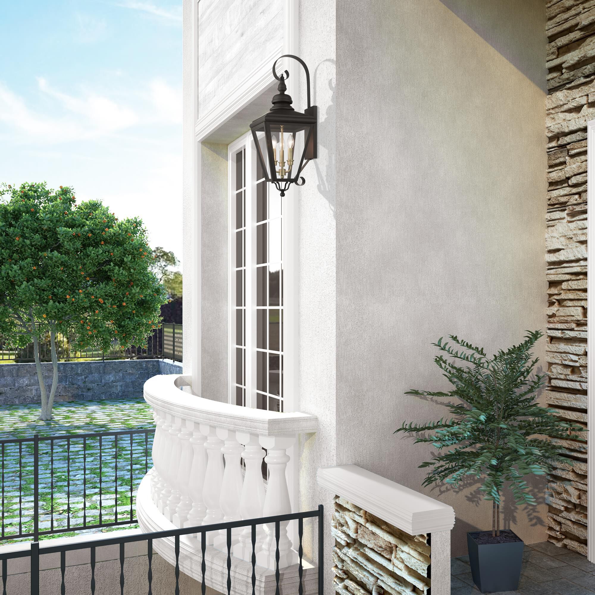 Shown in Bronze With Antique Brass Cluster finish and Clear glass