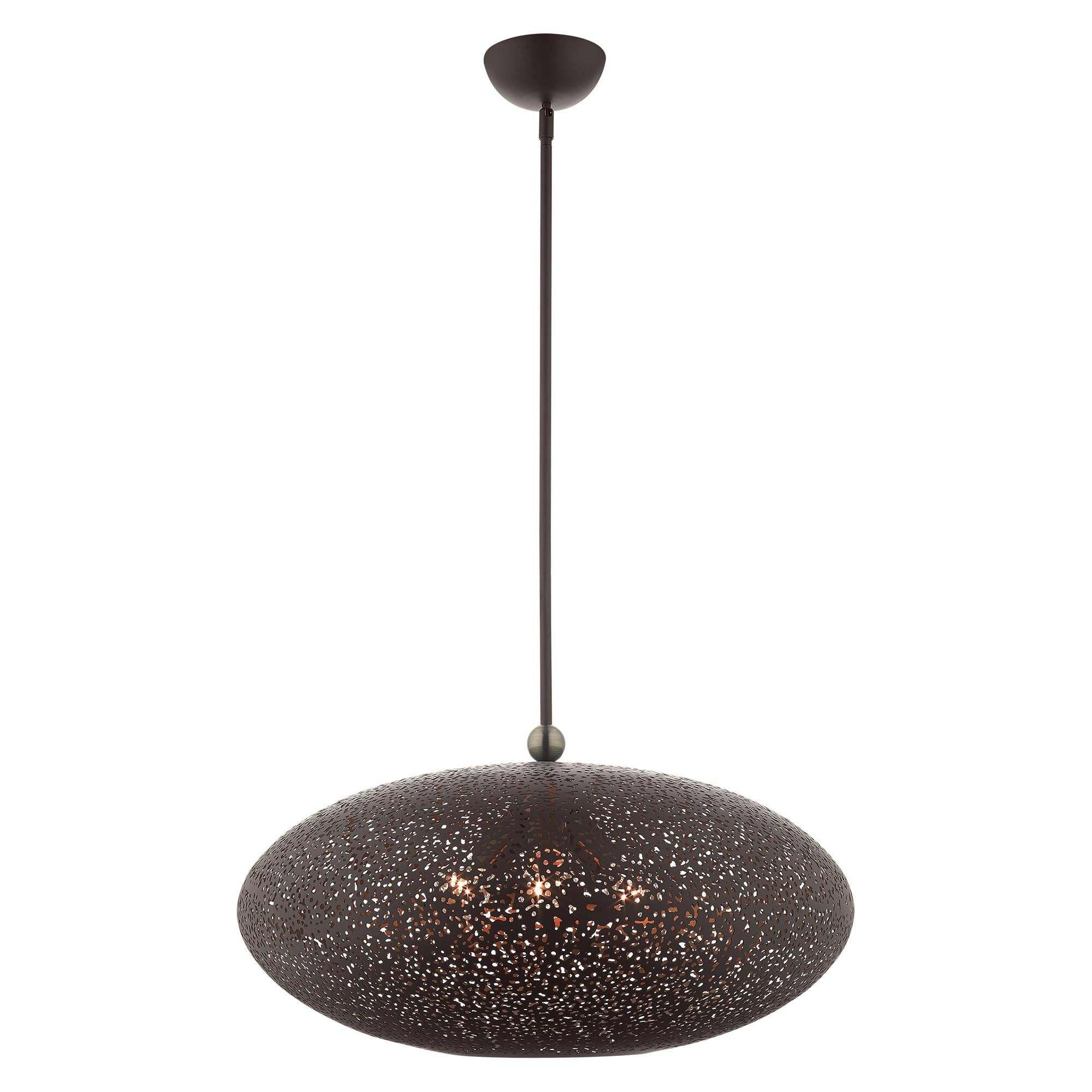 Shown in Black With Antique Brass Accents finish and Bronze Filigreed Ornamental Metal Shade With Gold Finish Inside glass and Bronze Filigreed Ornamental Metal  With Gold Finish Inside shade