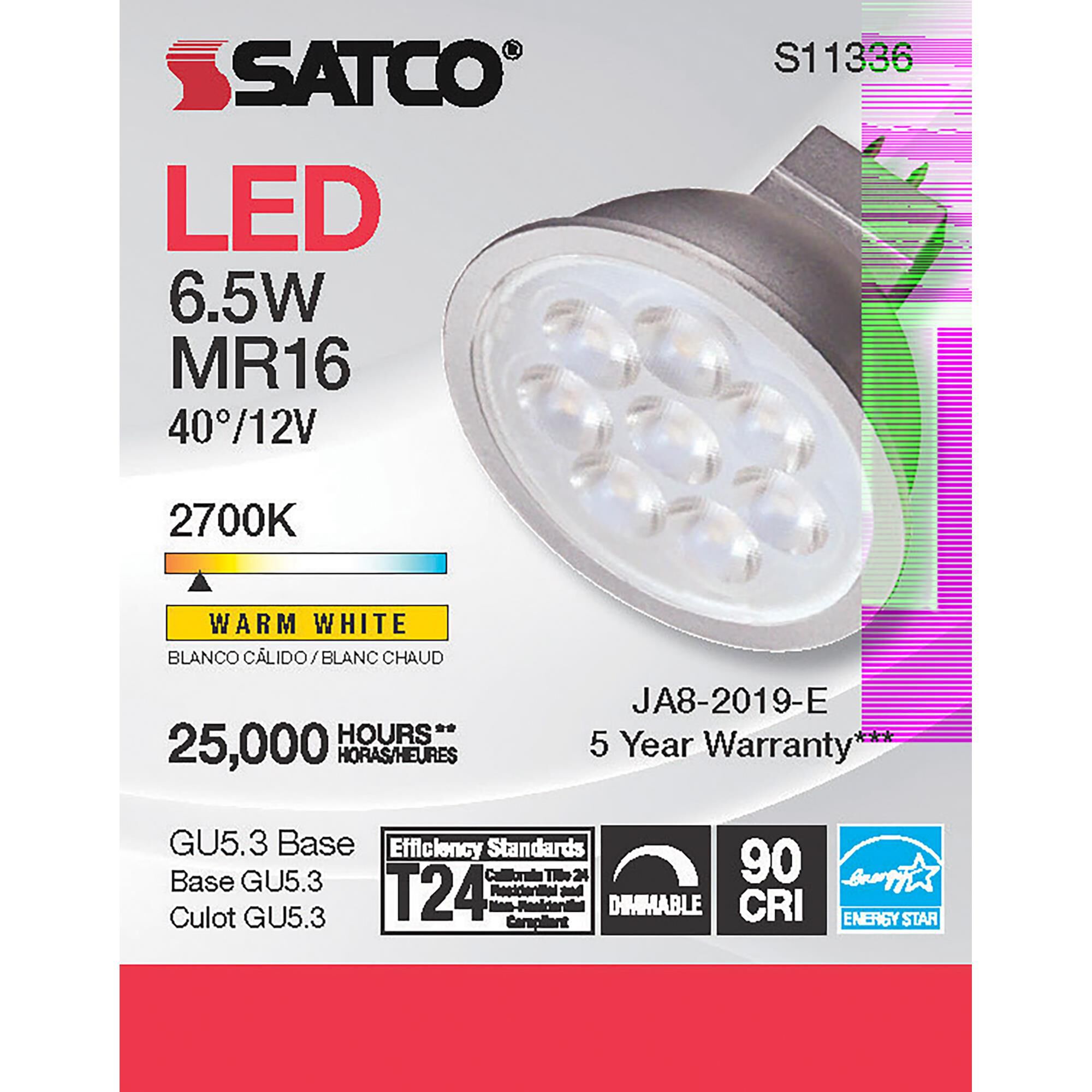 Dimmable 6.50 Watt 2700K MR16 LED Light Bulb by Satco