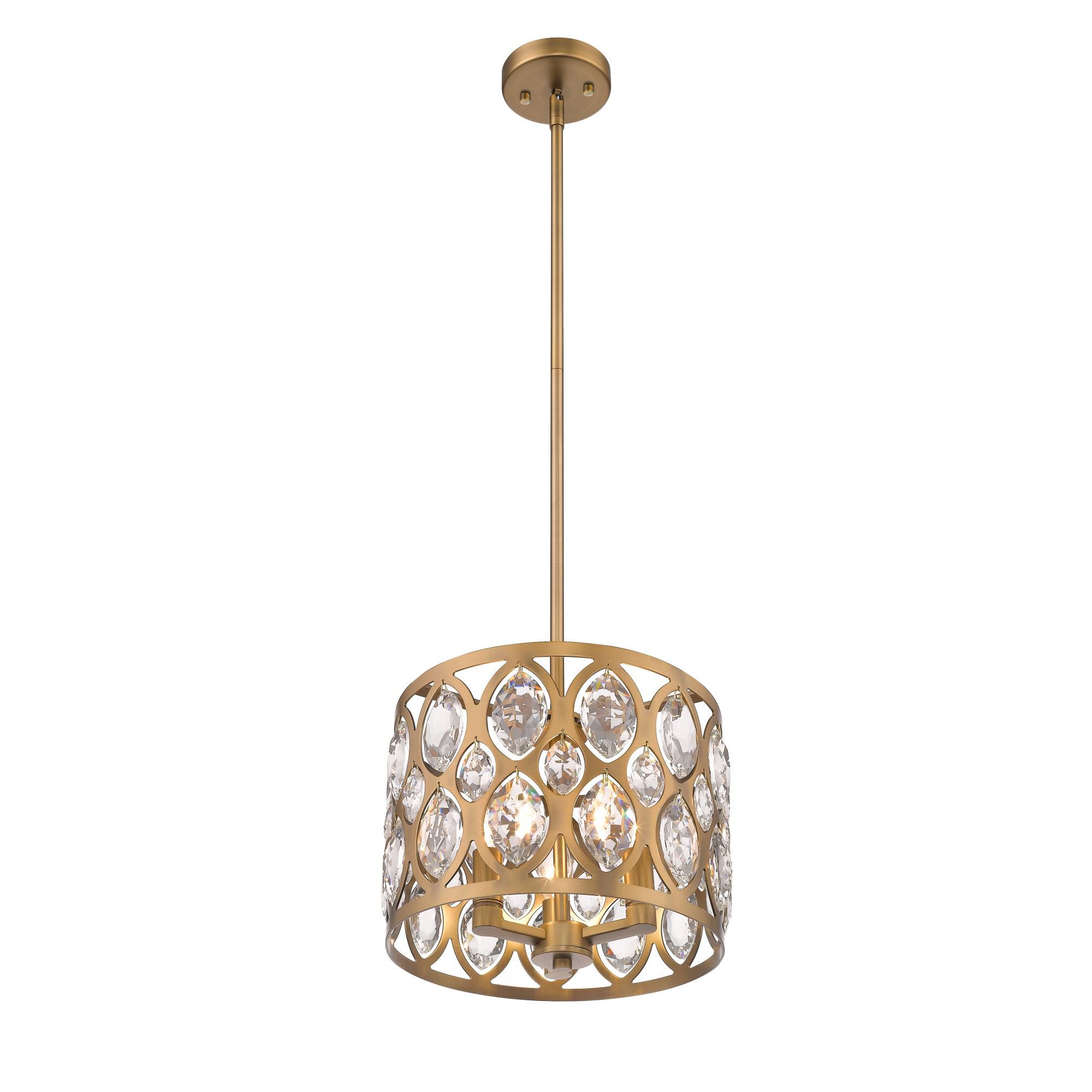 Shown in Heirloom Brass finish and Crystal glass and Crystal shade