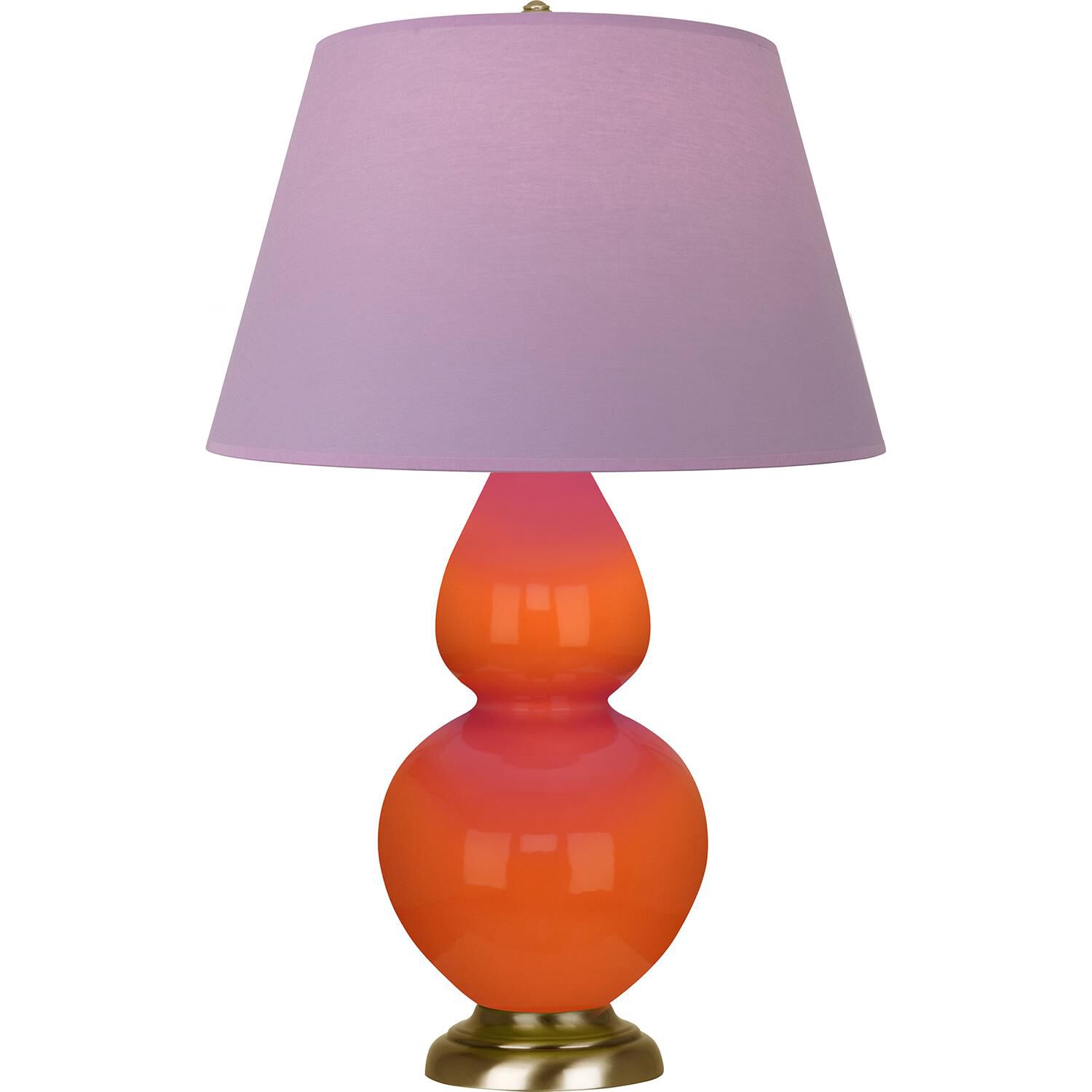 Shown in Pumpkin finish and Lavender and Plum shade and Antique Natural Brass accent
