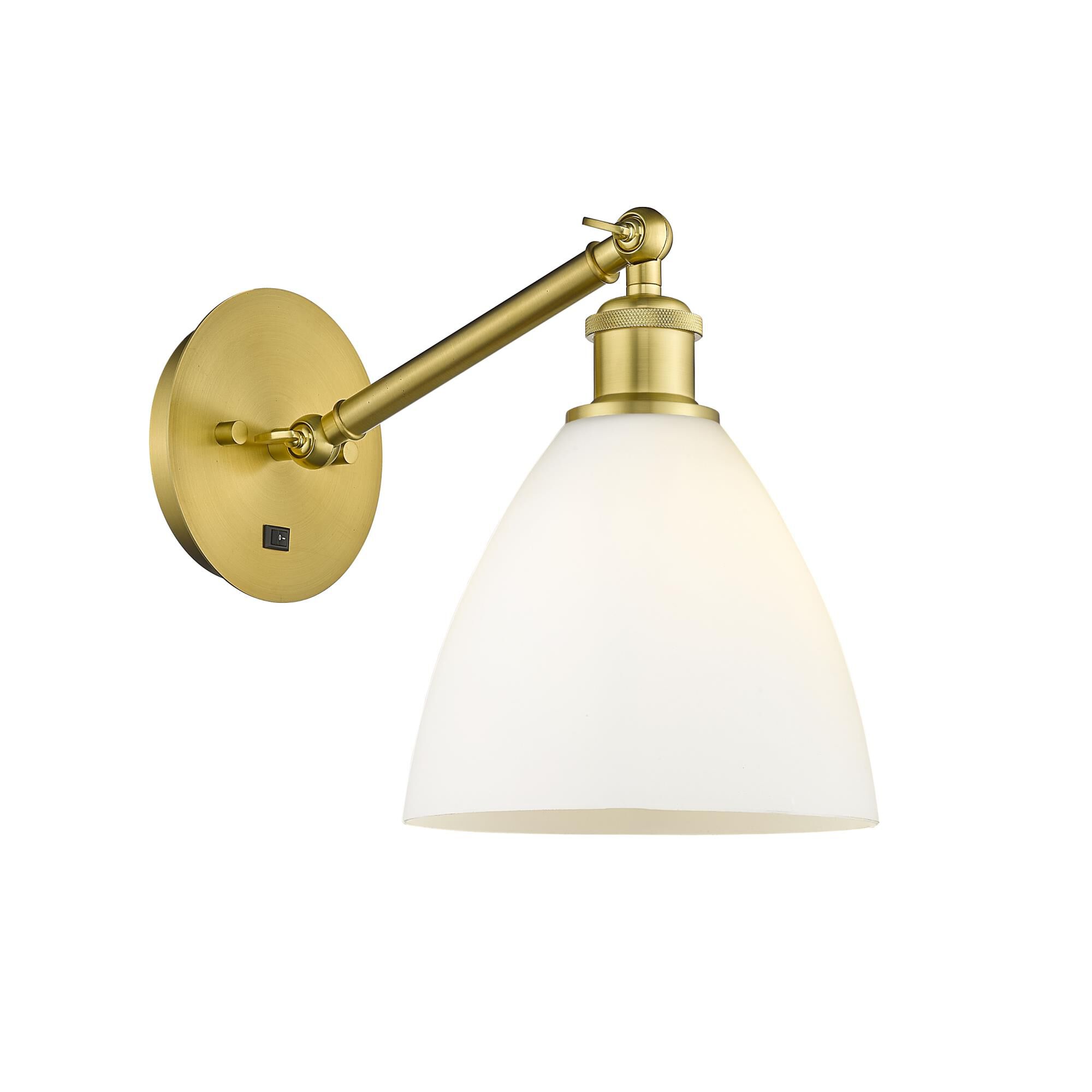 Shown in Satin Gold finish and Matte White Ballston Dome glass