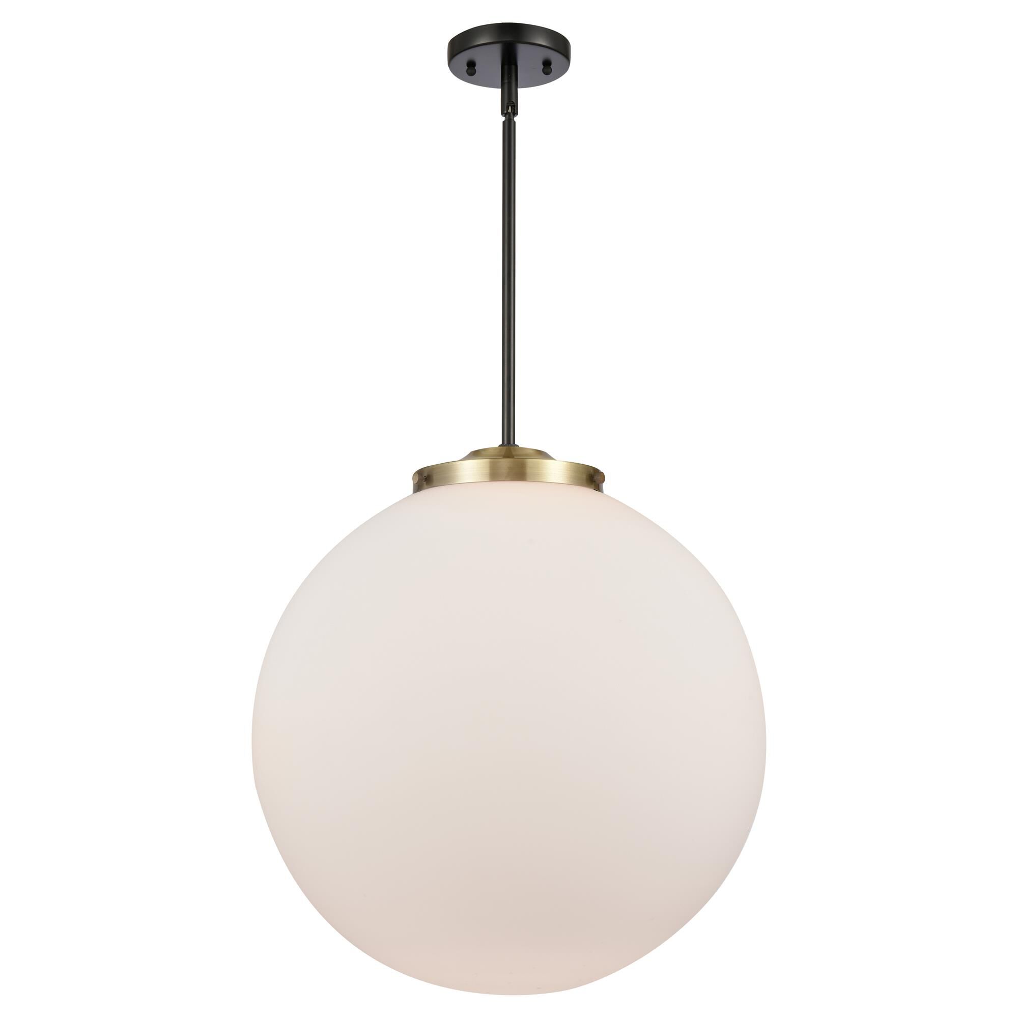 Shown in Black Antique Brass finish and Matte White Cased Beacon glass