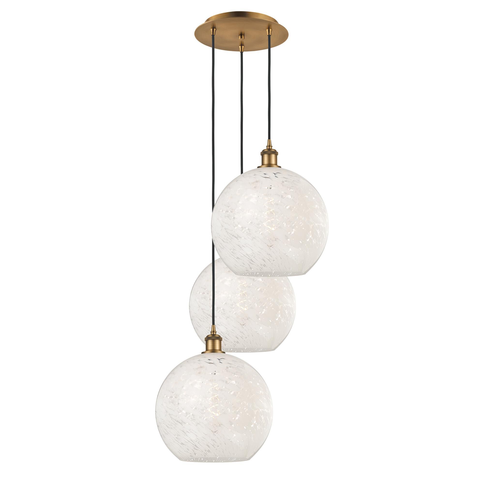 Shown in Brushed Brass finish and White Mouchette glass
