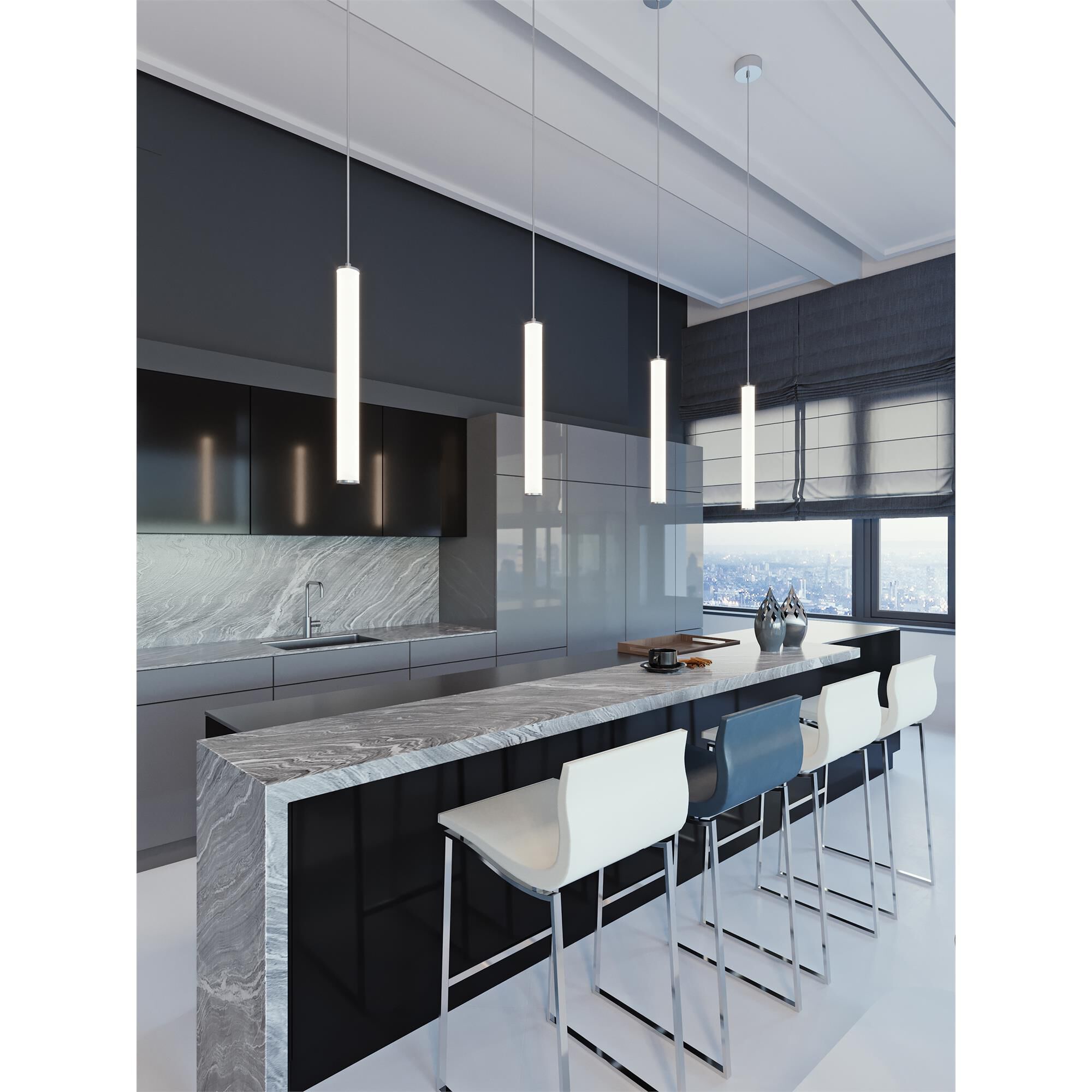 Shown in Satin Nickel finish and White Acrylic shade