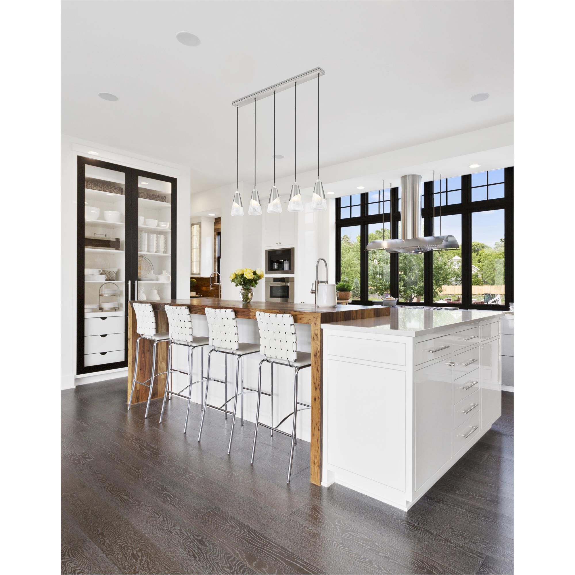 Shown in Brushed Nickel finish and White Swirl glass and White Swirl shade