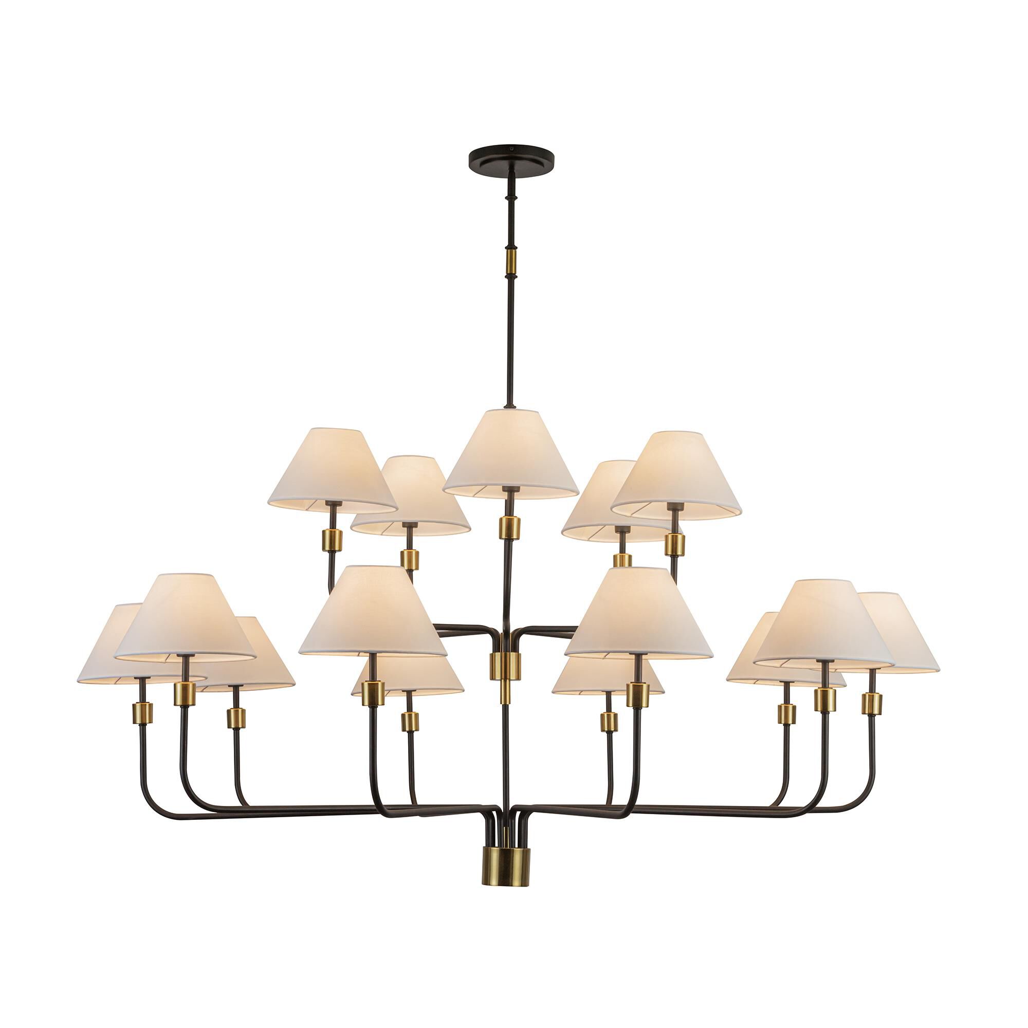 Shown in Black and Brushed Brass finish and Hardback Linen Fabric shade