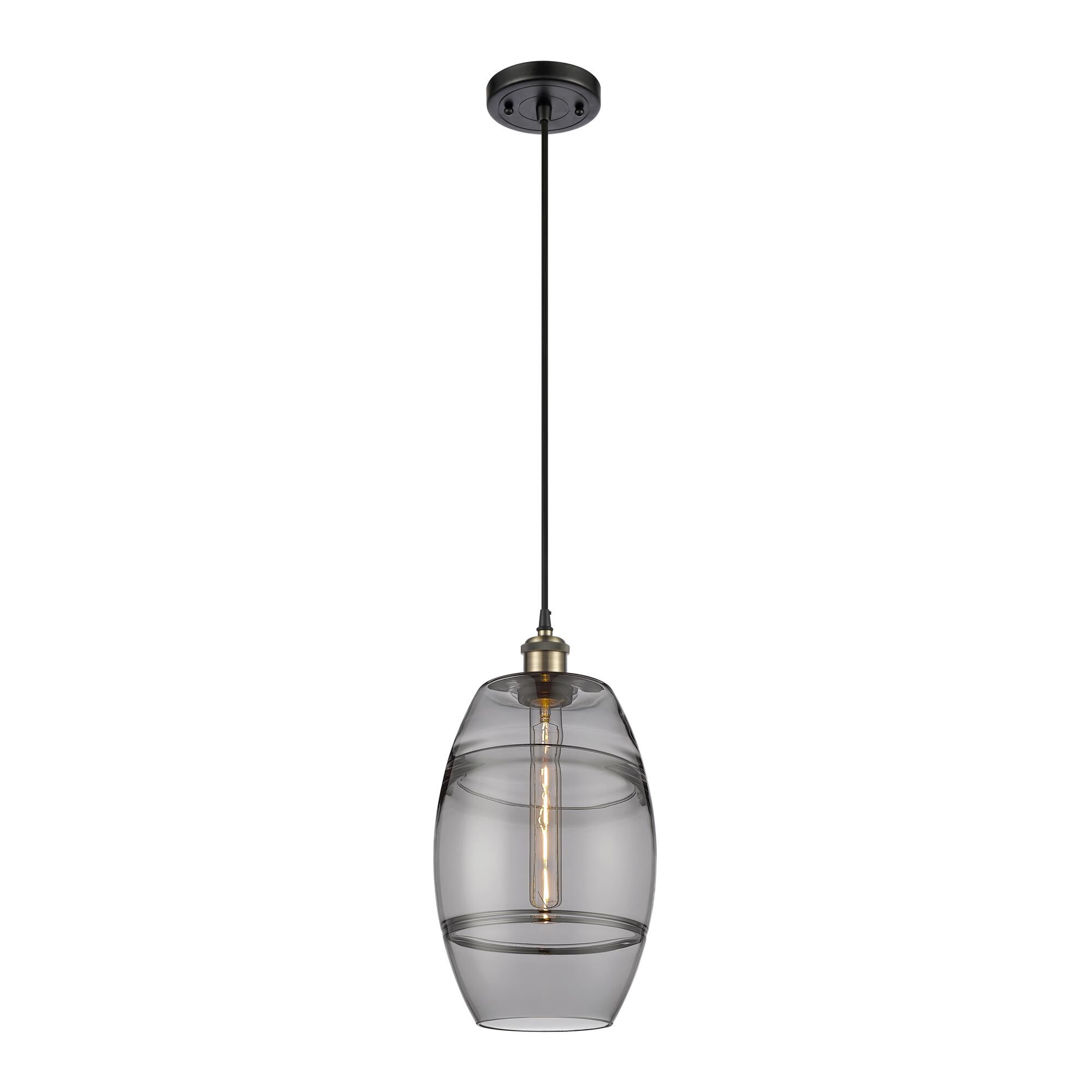 Shown in Black Antique Brass finish and Light Smoke glass