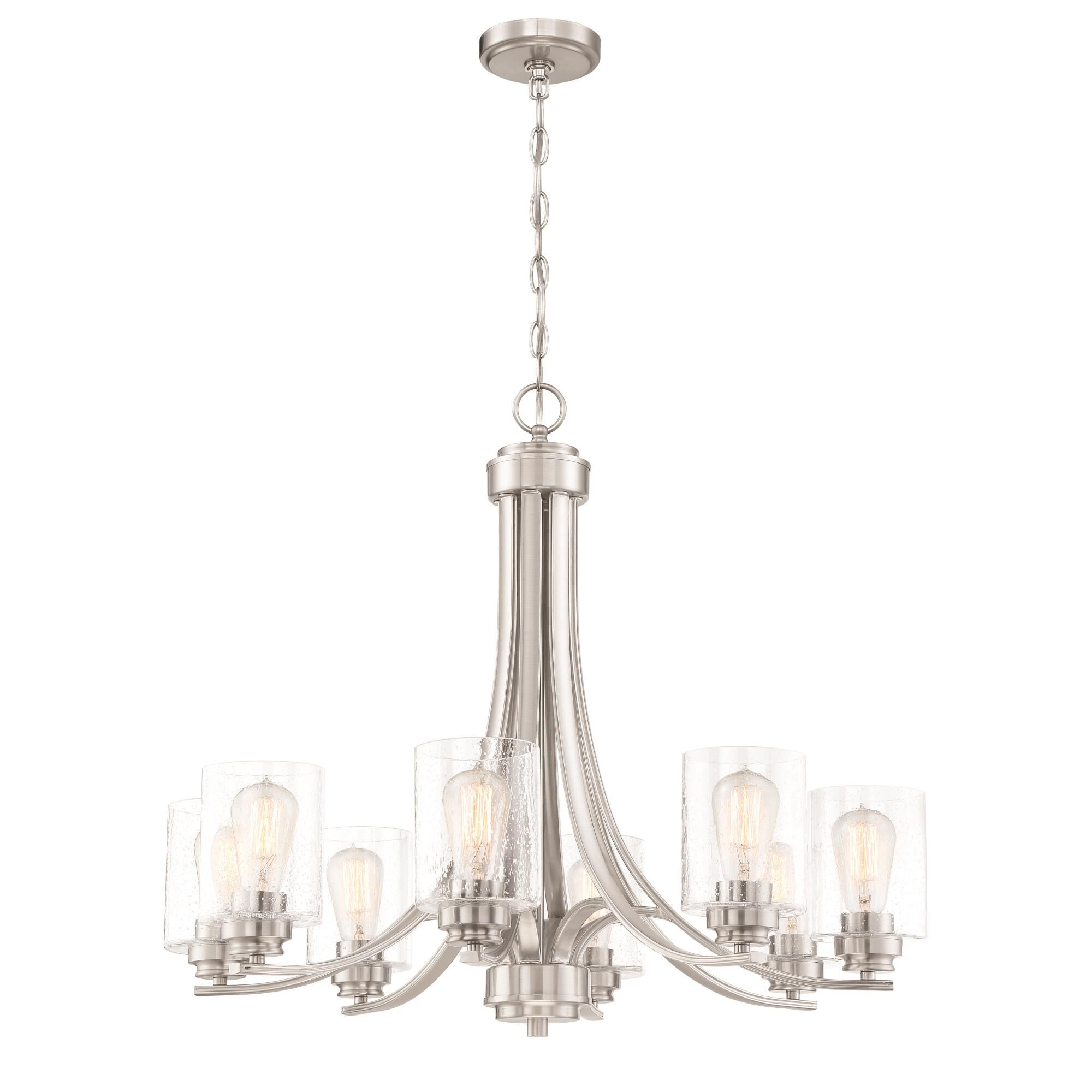 Shown in Brushed Polished Nickel finish and Clear Seeded glass and Glass shade