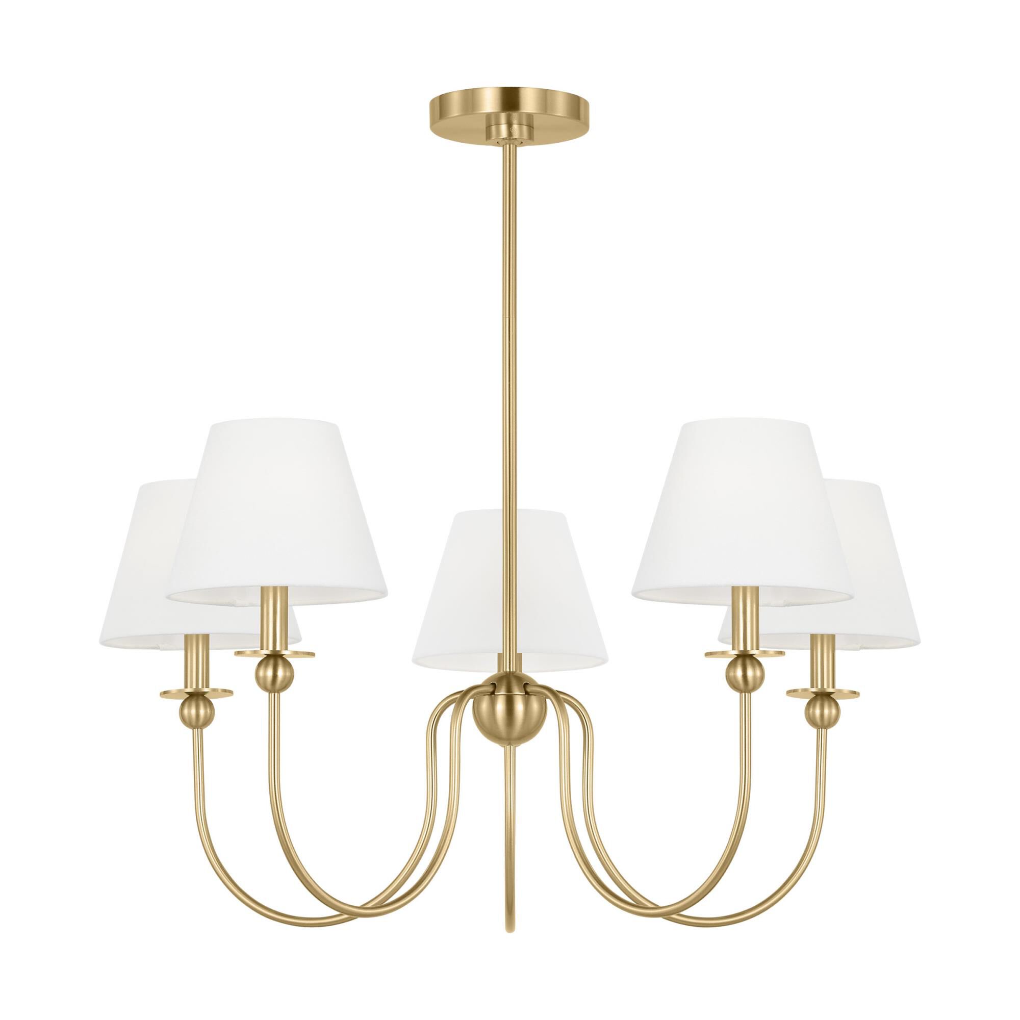 Shown in Satin Brass finish and White Linen shade