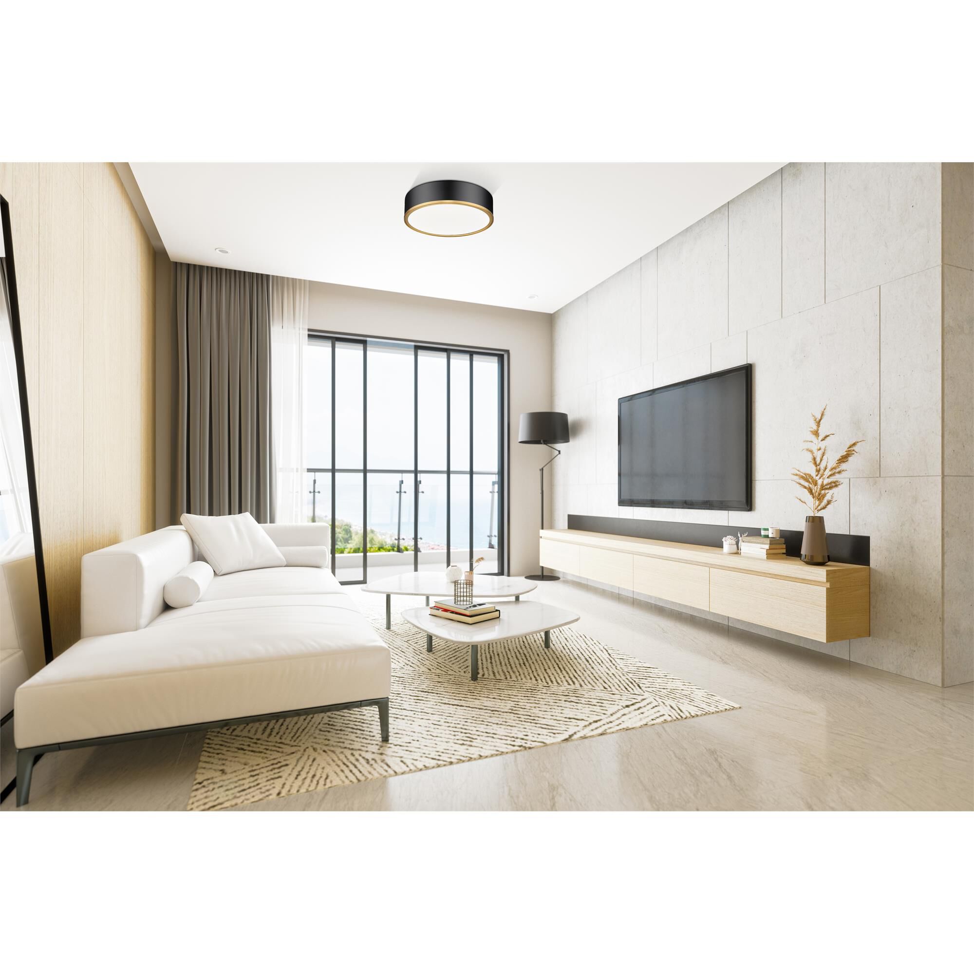 Shown in Matte Black + Modern Gold finish and Frosted glass and Frosted shade