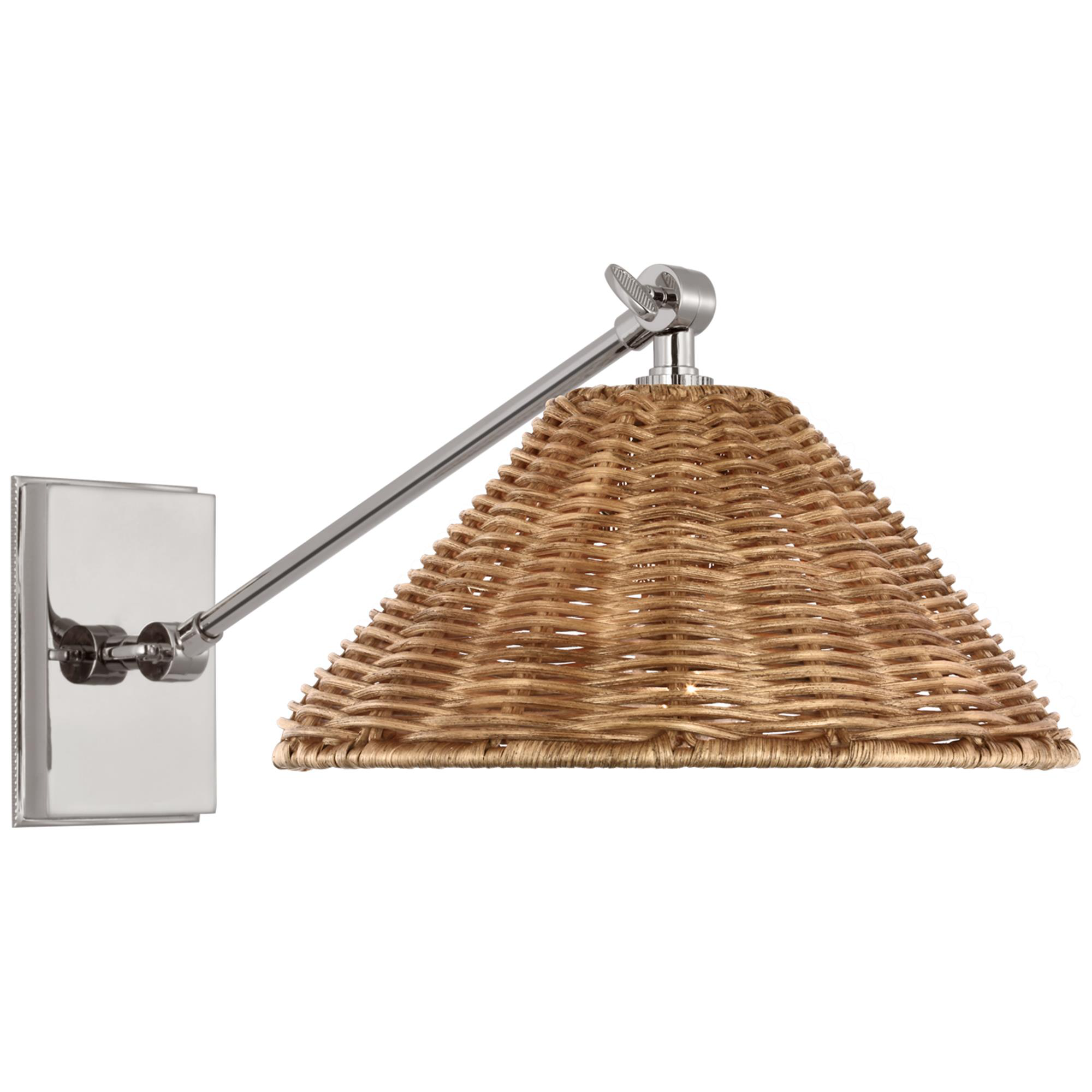 Shown in Polished Nickel finish and Natural Wicker shade