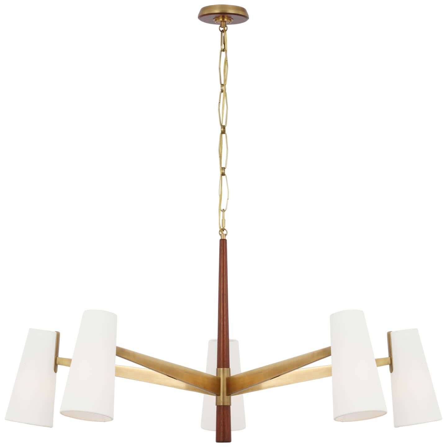 Shown in Hand-Rubbed Antique Brass and Mahogany finish and Linen shade