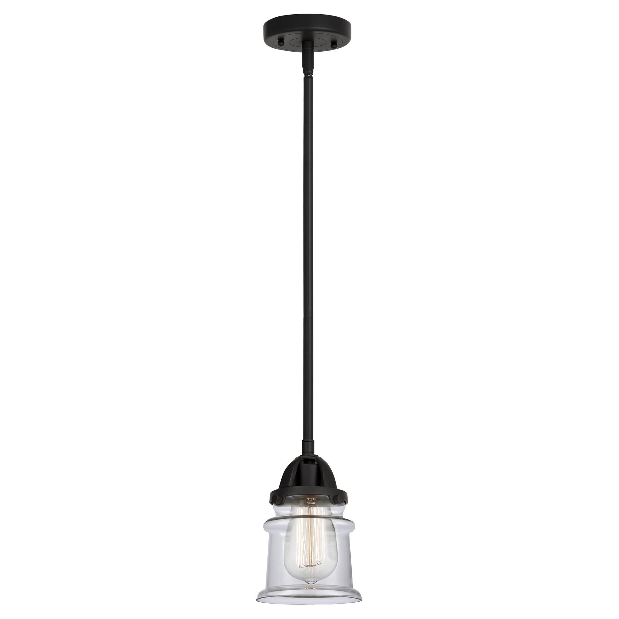 Shown in Matte Black finish and Clear Canton glass and No Shade shade