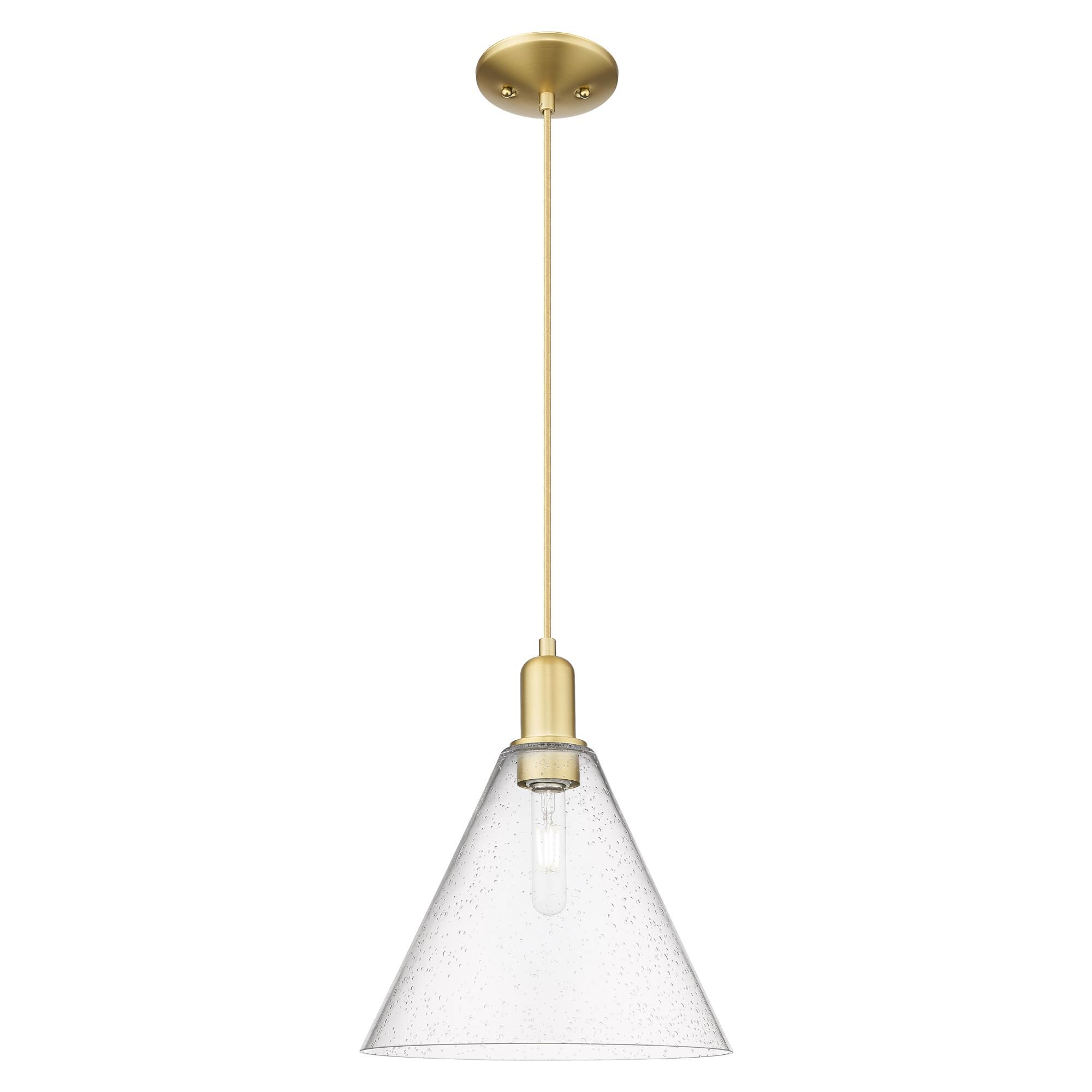 Shown in Satin Gold finish and Seedy glass