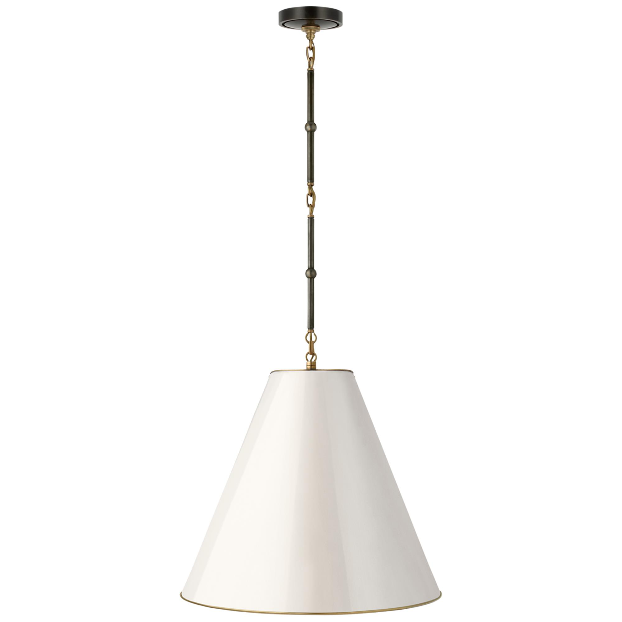 Shown in Bronze With Antique Brass finish and Antique White With Brass Interior shade