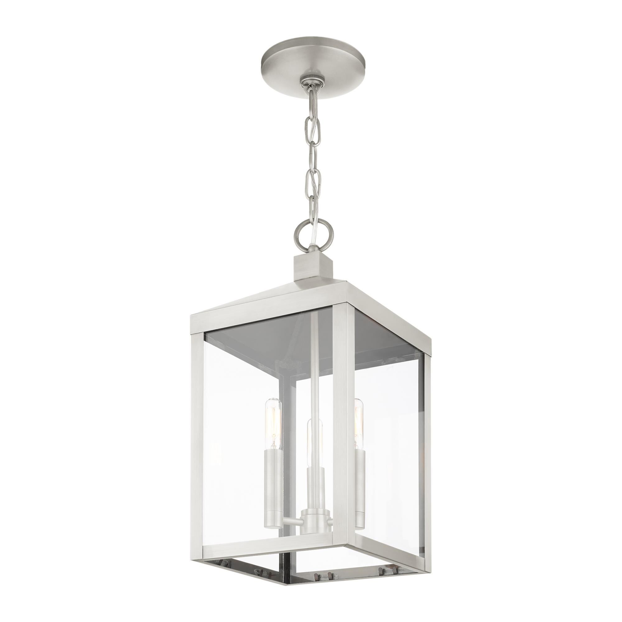 Shown in Brushed Nickel finish and Clear glass and Clear Glass shade