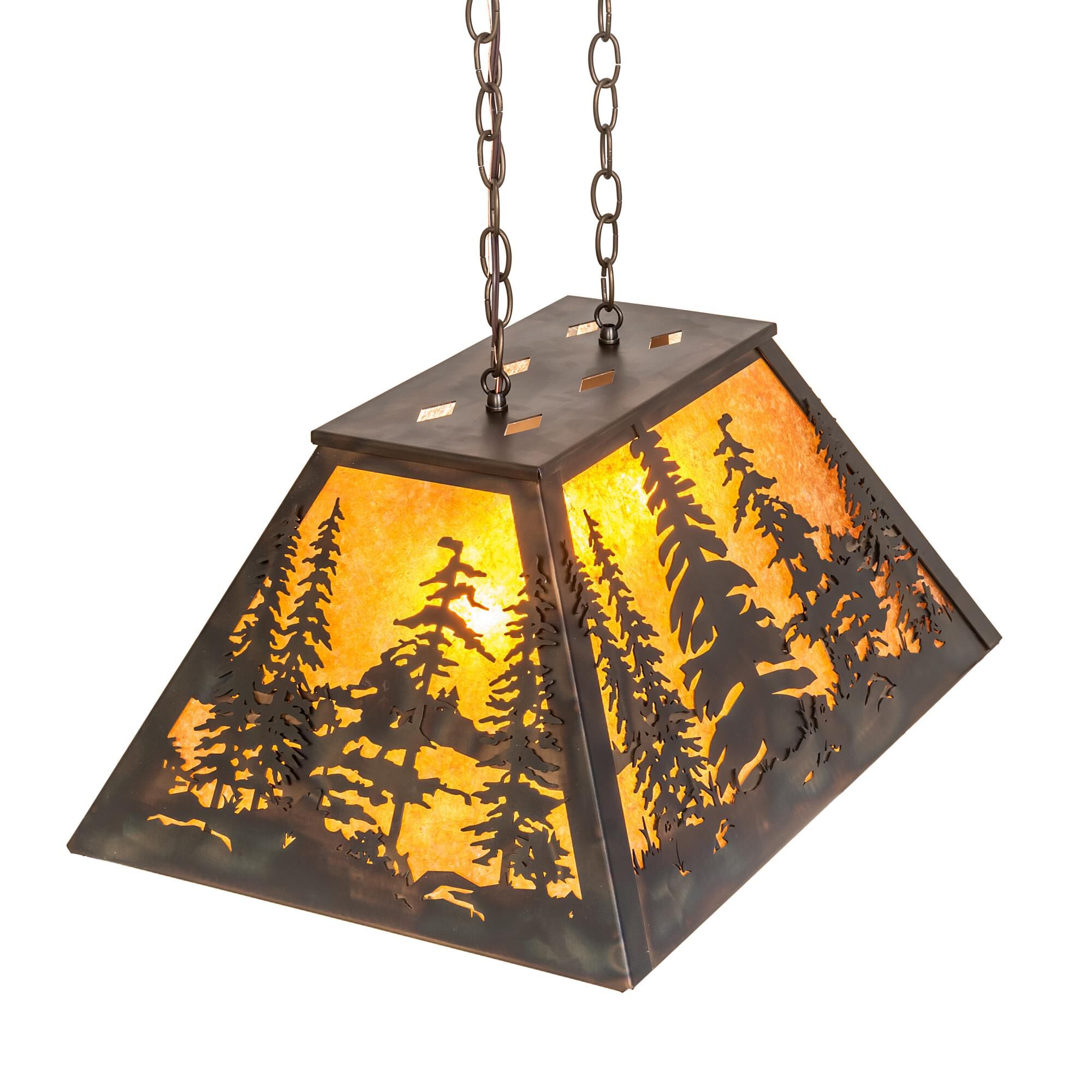 Shown in Antique Copper Finish;Burnished finish and Amber Mica glass