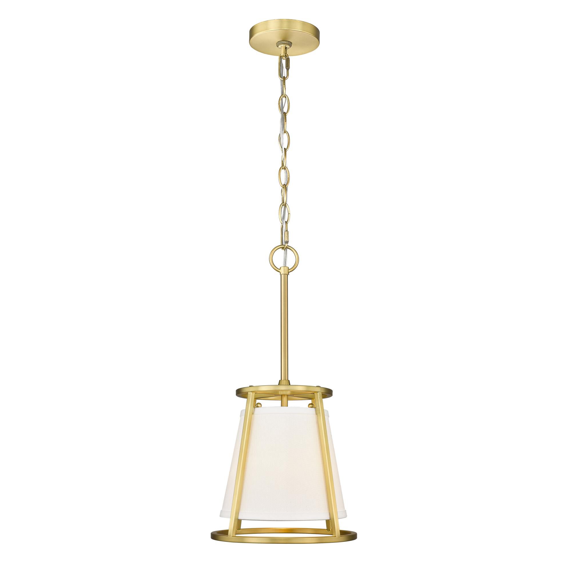 Shown in Rubbed Brass finish and White Fabric shade