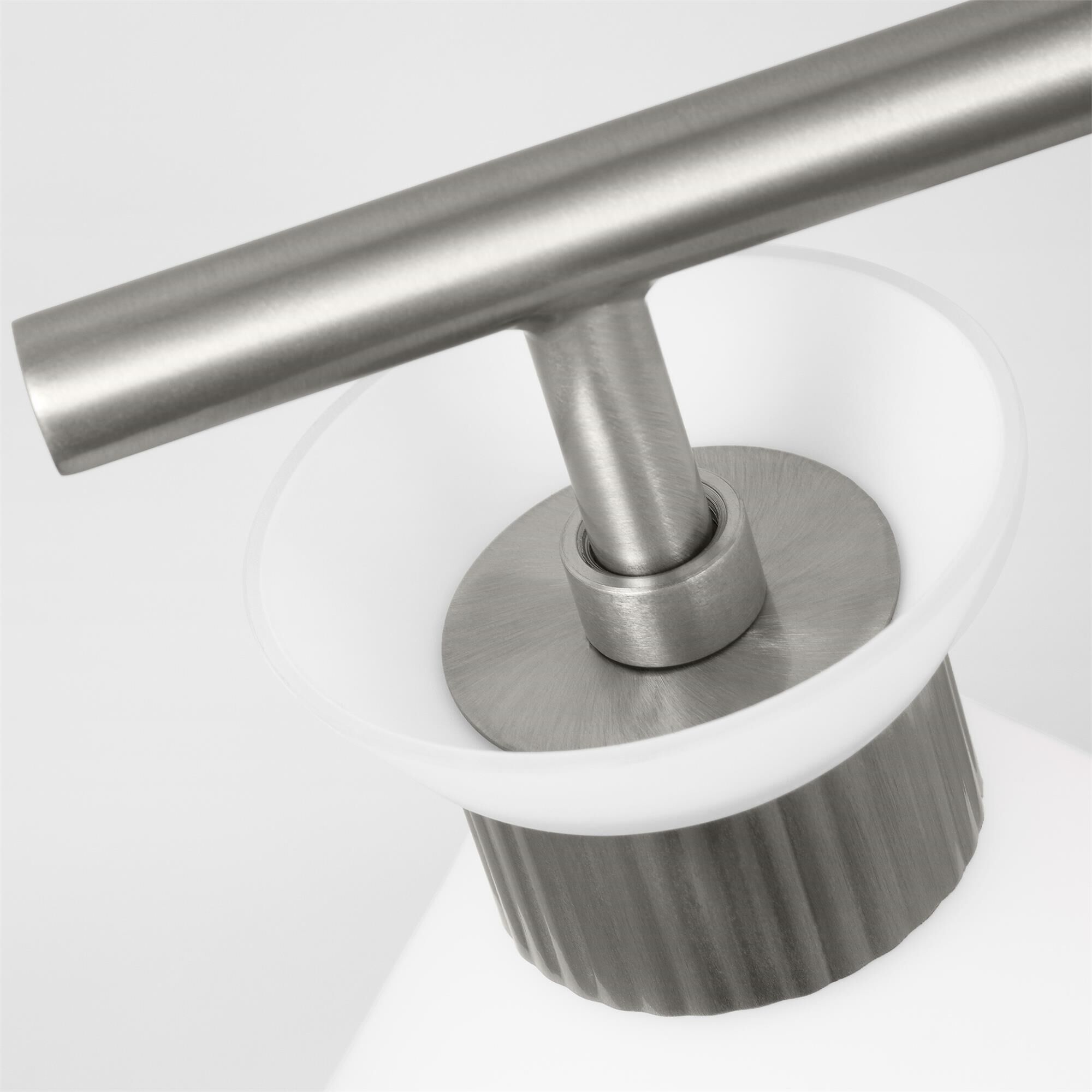 Shown in Brushed Steel finish and Etched White glass