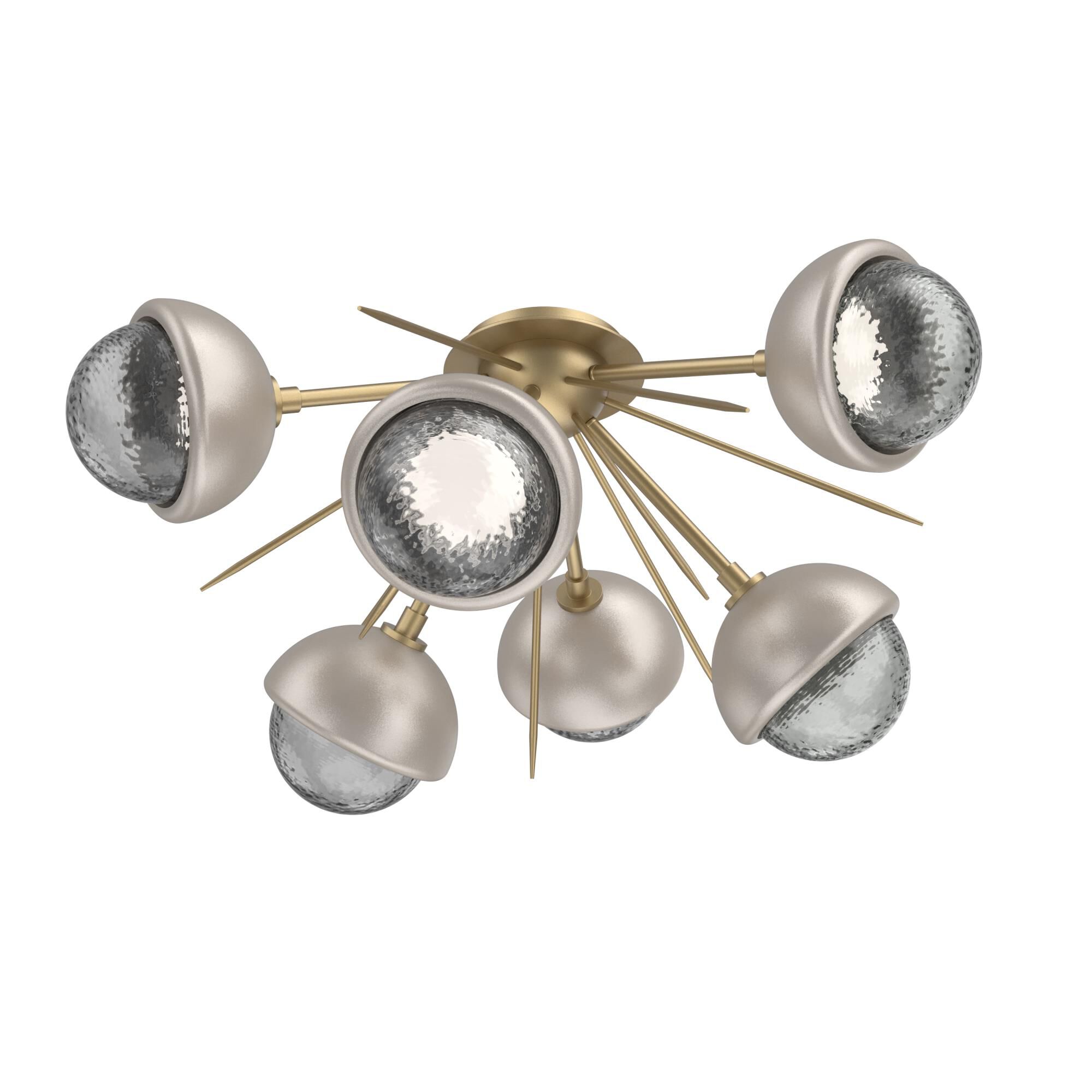 Shown in Gilded Brass finish and Smoke glass and Beige Silver accent