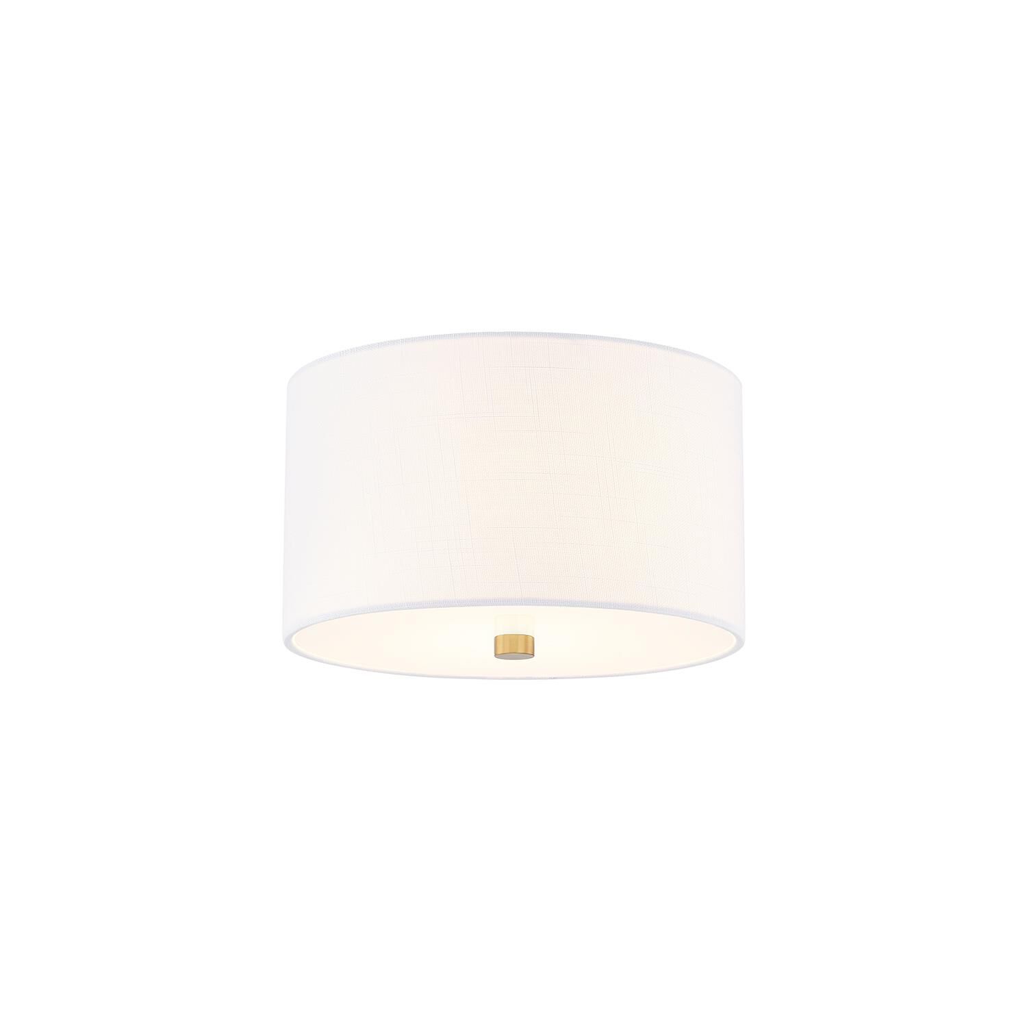 Shown in Brushed Brass finish and White Woven Fabric shade