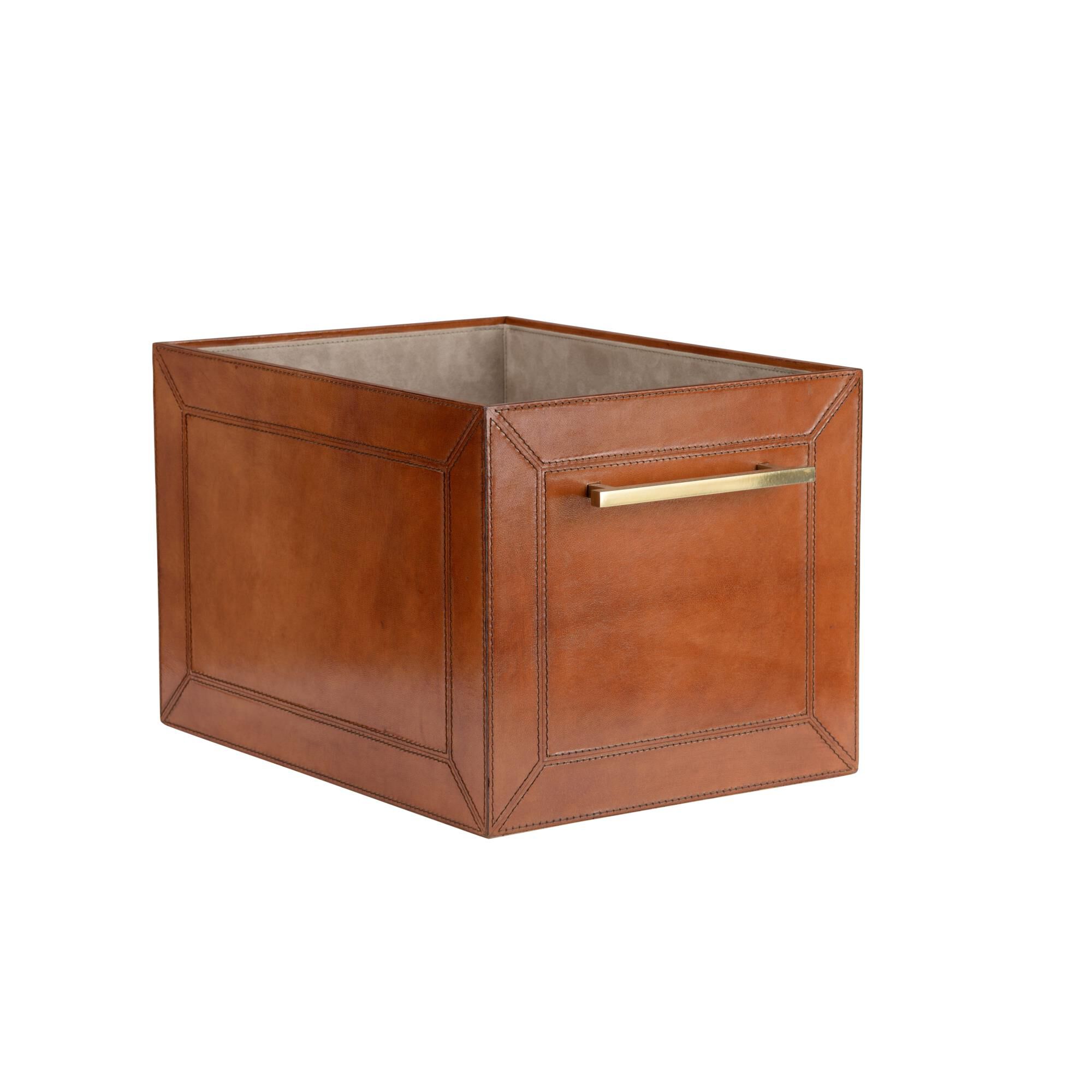 Leather Storage Cube - Cognac Accent Box by Chelsea House