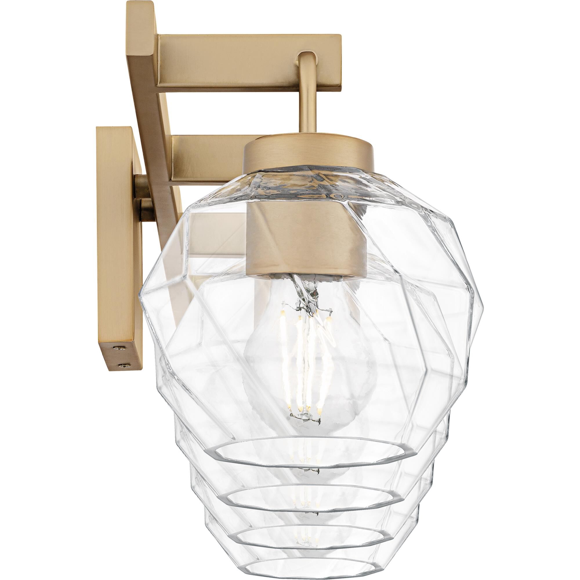 Shown in Bronze Gold finish and Clear Faceted Glass shade