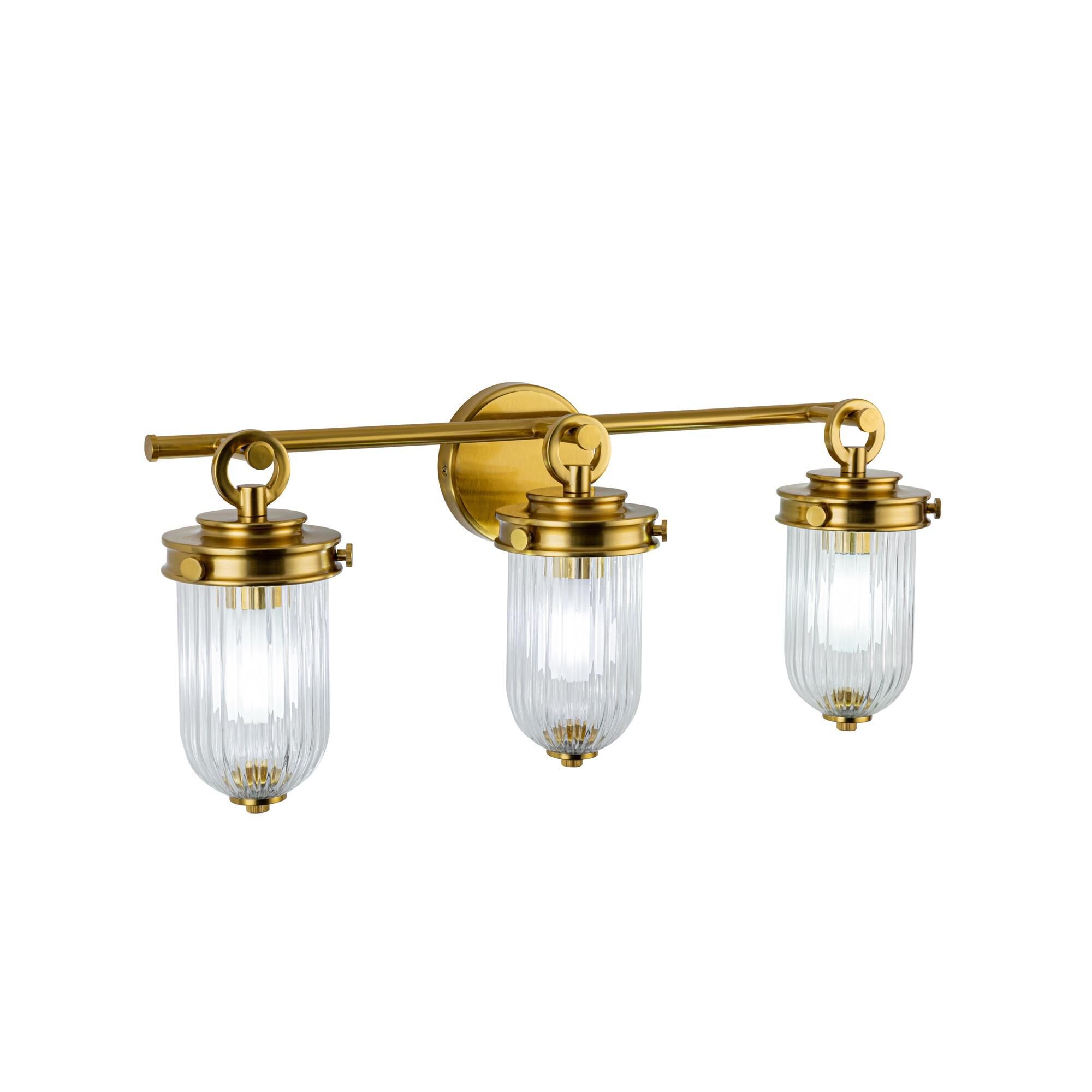 Shown in Vintage Brass finish and Ribbed glass