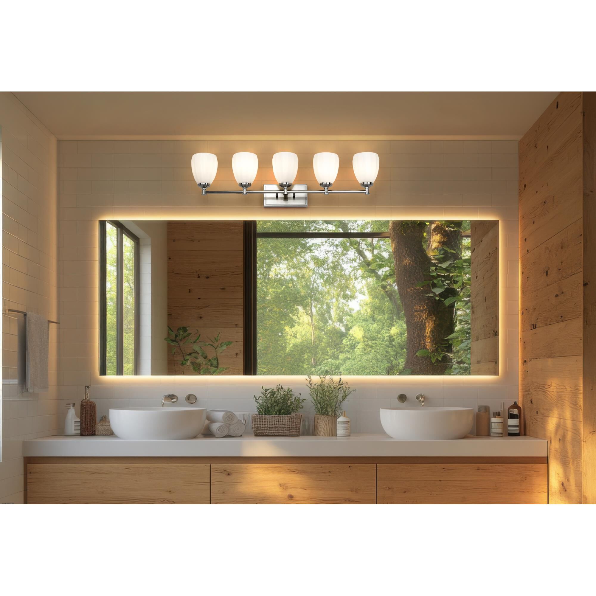 Shown in Brushed Nickel finish and Matte Opal glass and Matte Opal shade