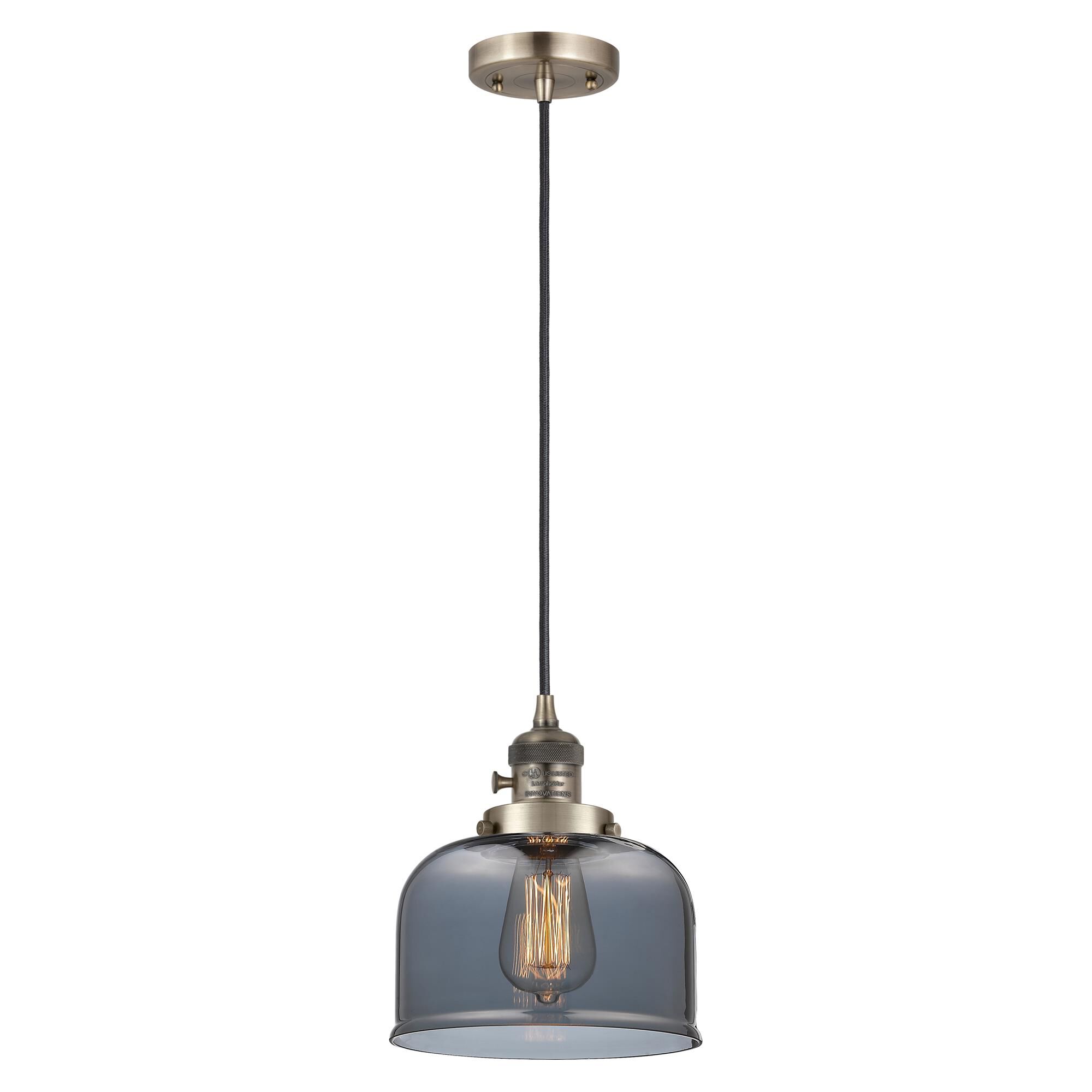 Shown in Antique Brass finish and Plated Smoke glass