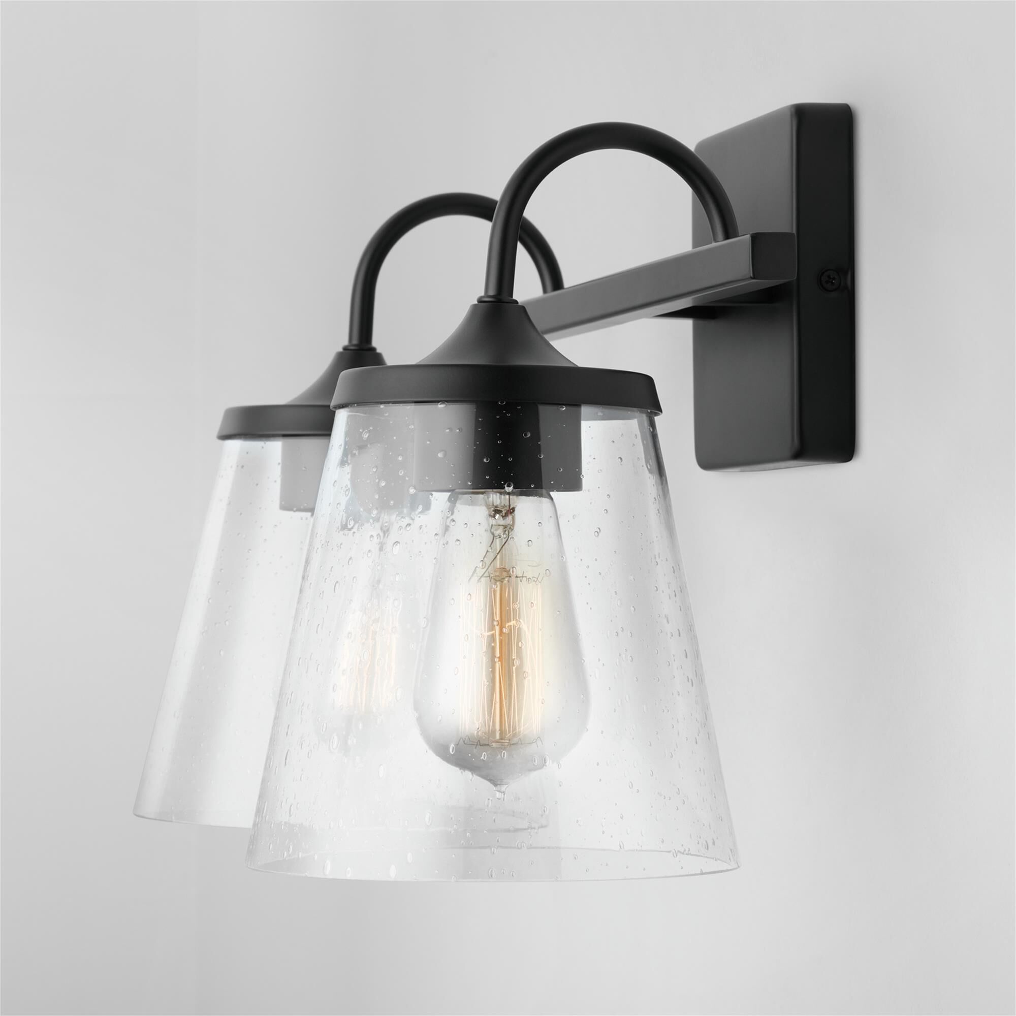 Shown in Matte Black finish and Clear Seeded glass
