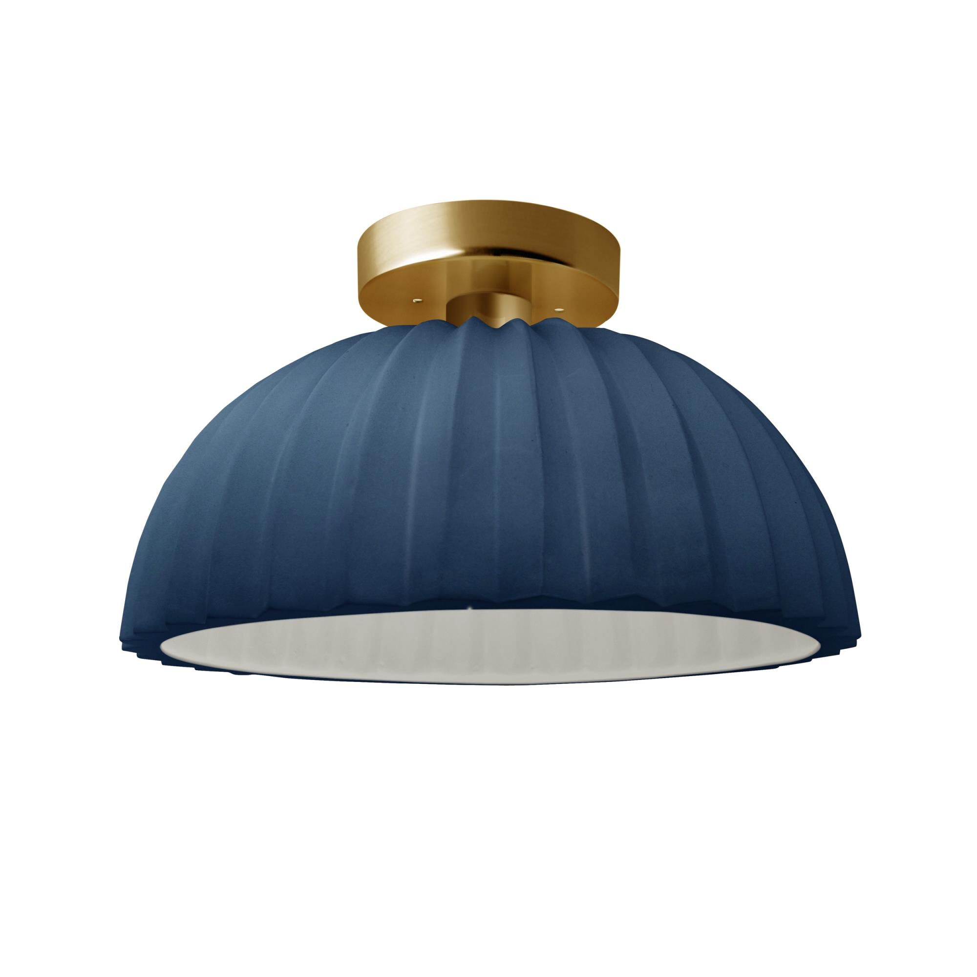 Shown in Brushed Brass finish and Midnight Sky With Matte White Internal Finish shade