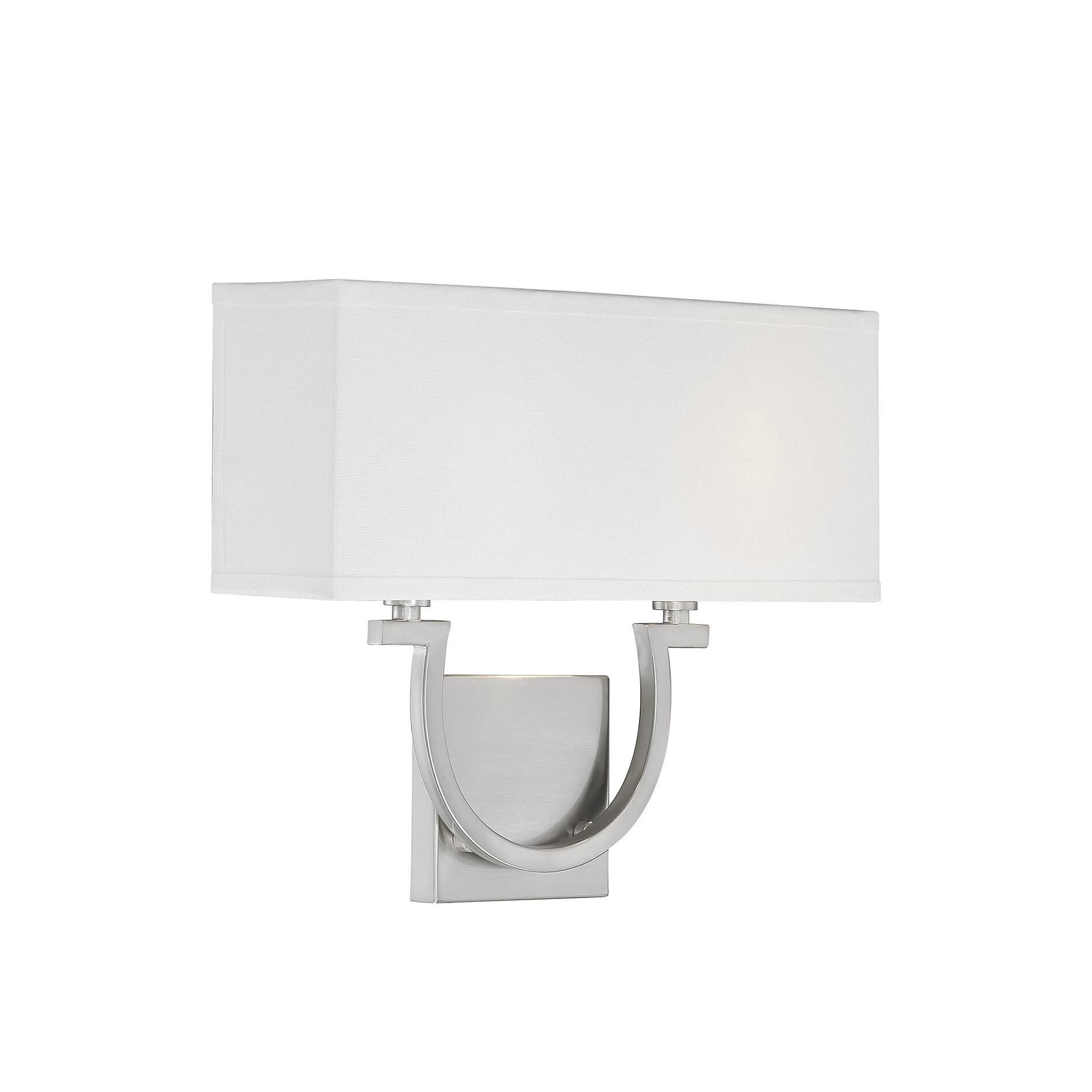 Shown in Satin Nickel finish and White Linen shade