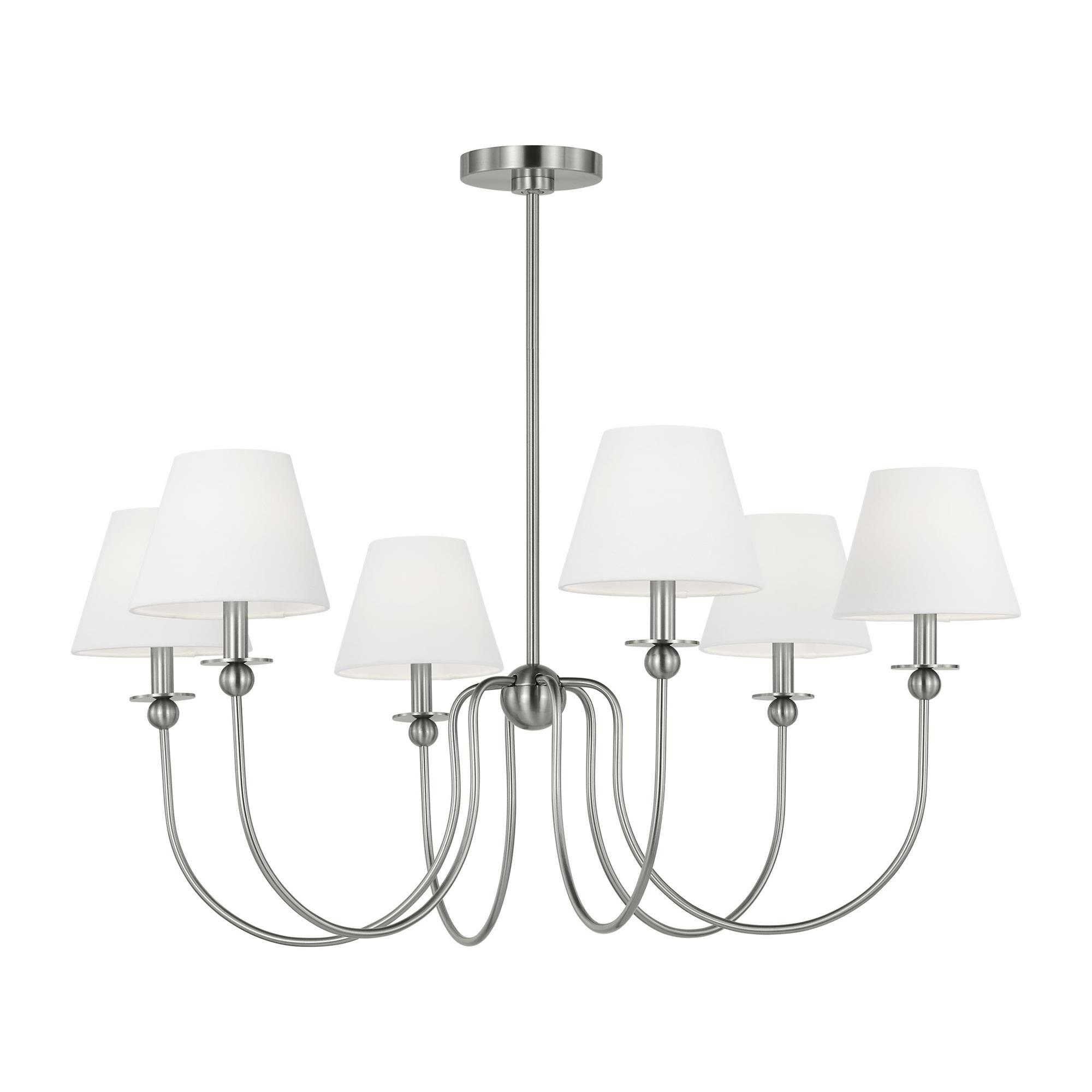 Shown in Brushed Nickel finish and White Linen shade