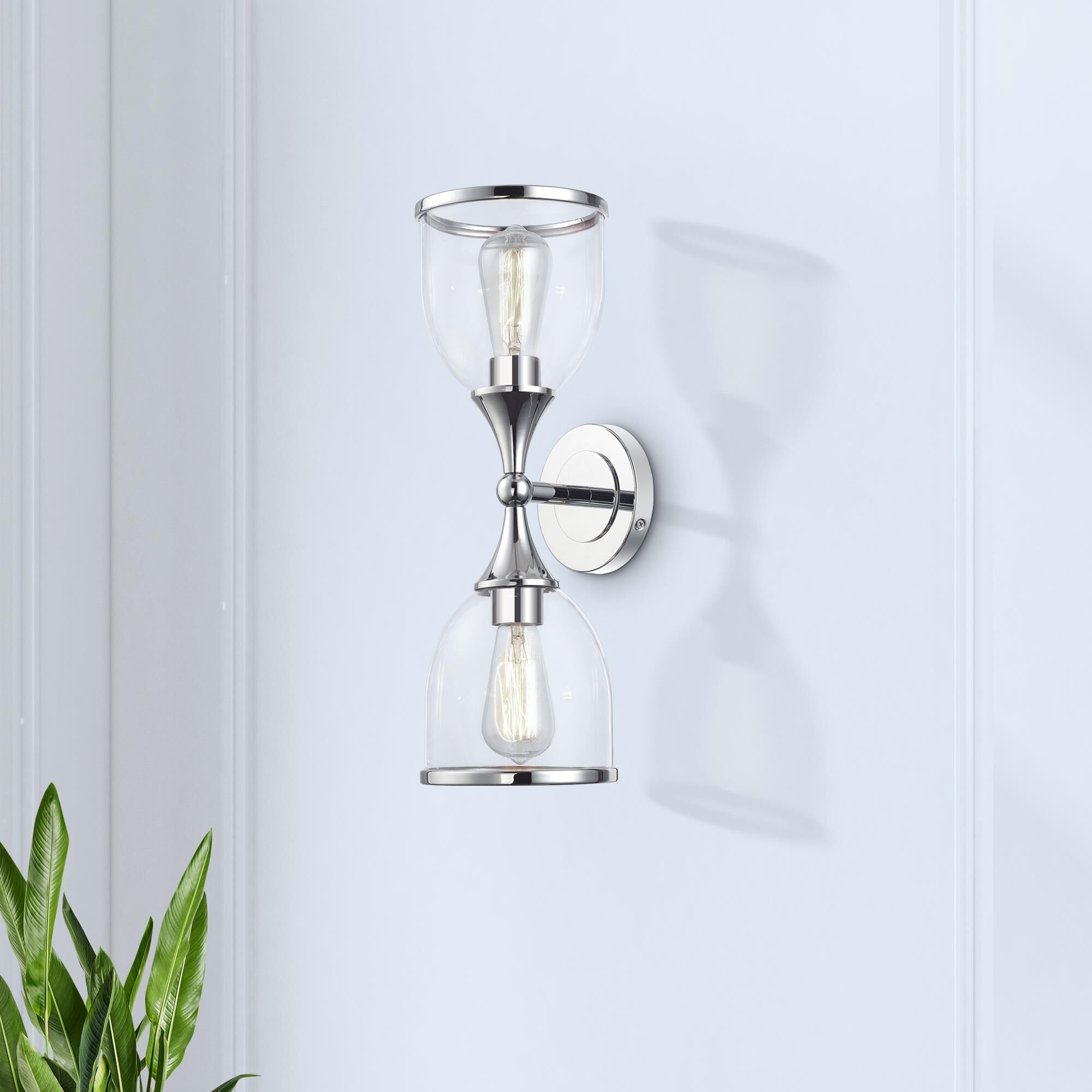 Shown in Polished Chrome finish and Mouth Blown Clear glass